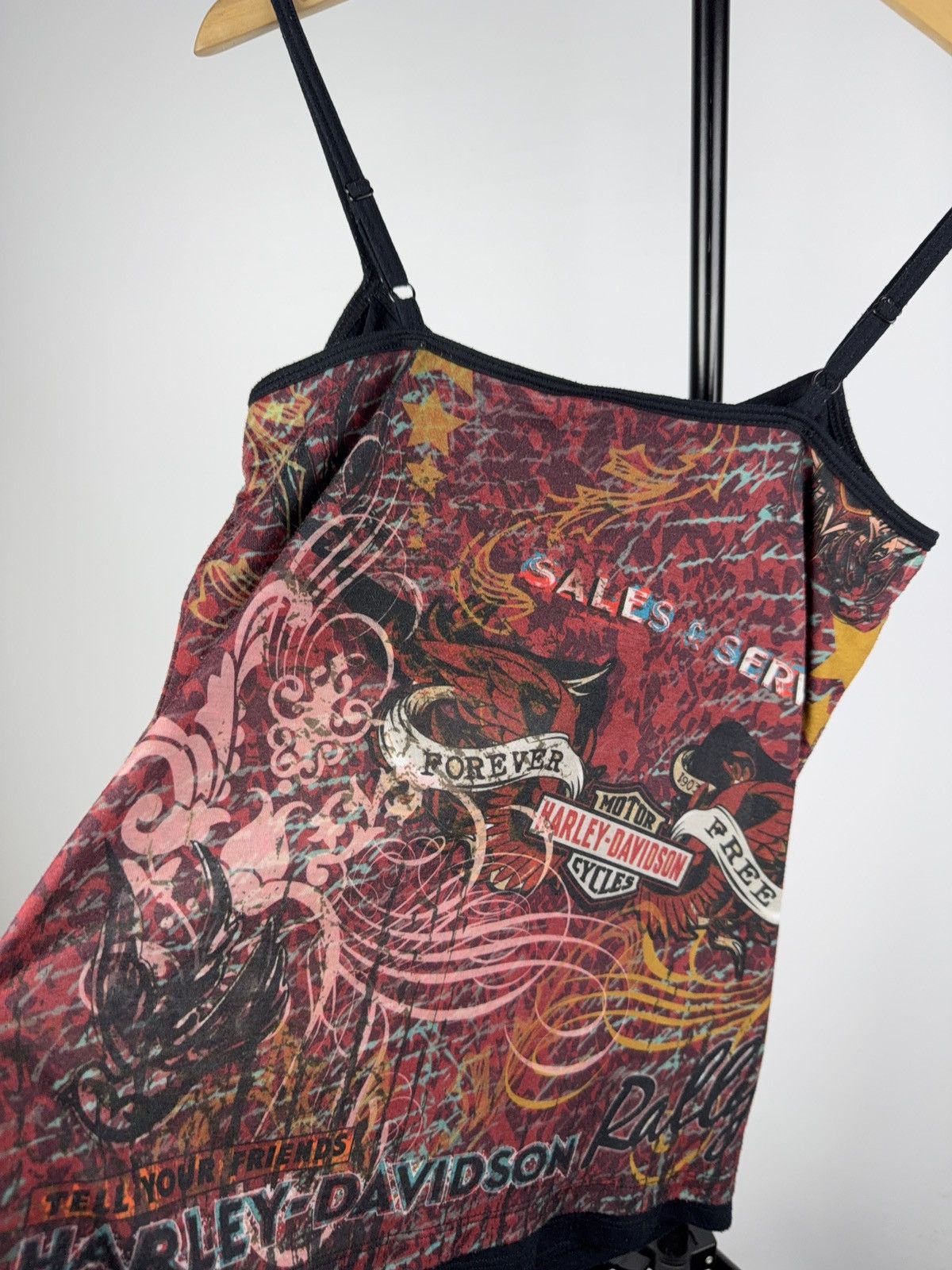 Harley Davidson 00s Y2K Harley-Davidson Mesh Cami Top USA Made Tattoo Print Size M / US 6-8 / IT 42-44 - 5 Thumbnail