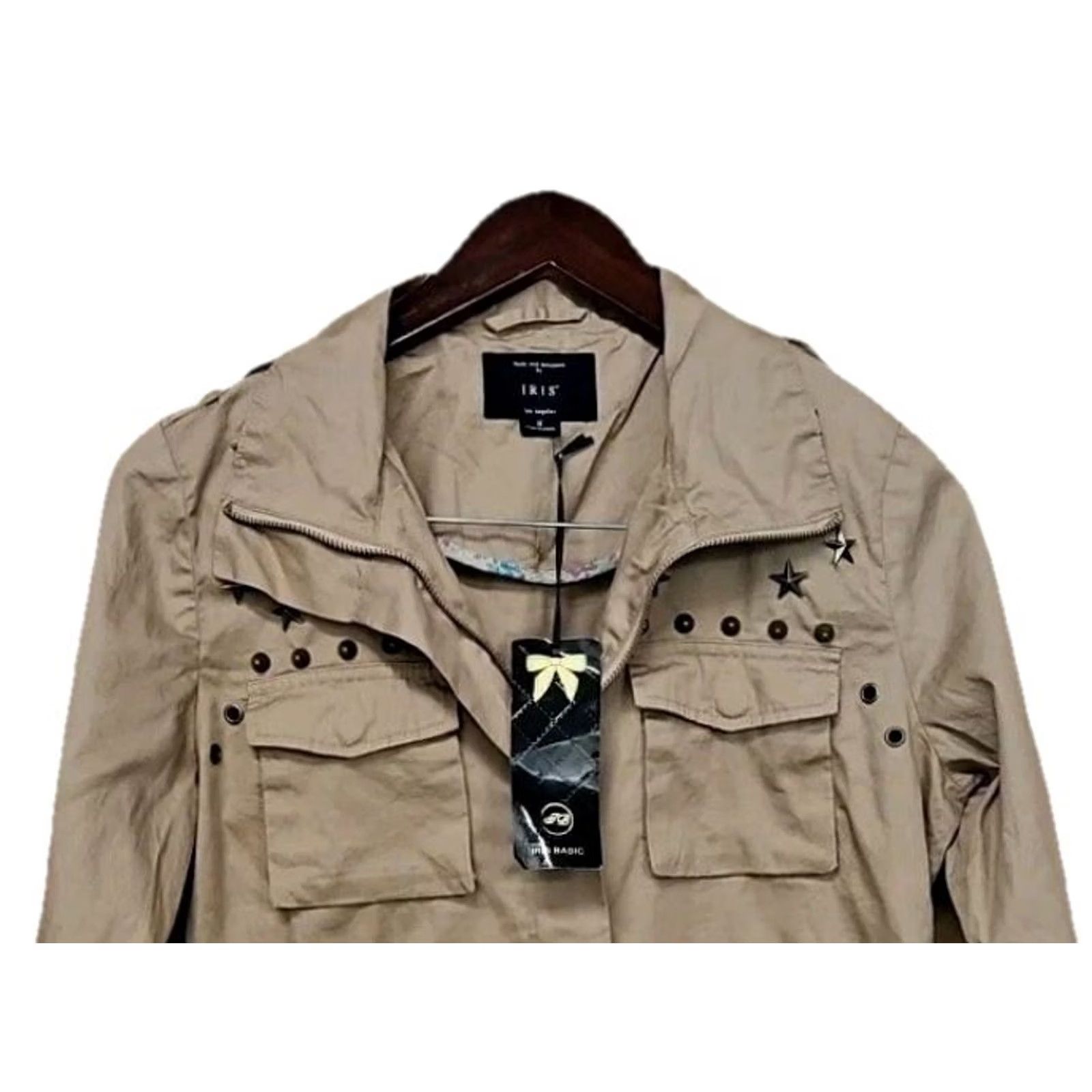 Vintage Iris Jacket Utility Military Cargo Cotton Snap Zip Khaki Small Womens Tan Safari Size S / US 4 / IT 40 - 2 Thumbnail