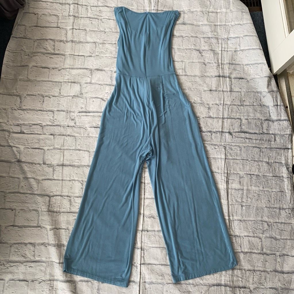 Other Women M sleeveless wide leg Flowy jumpsuit w/tie belt blue Size 30" / US 8 / IT 44 - 7 Thumbnail