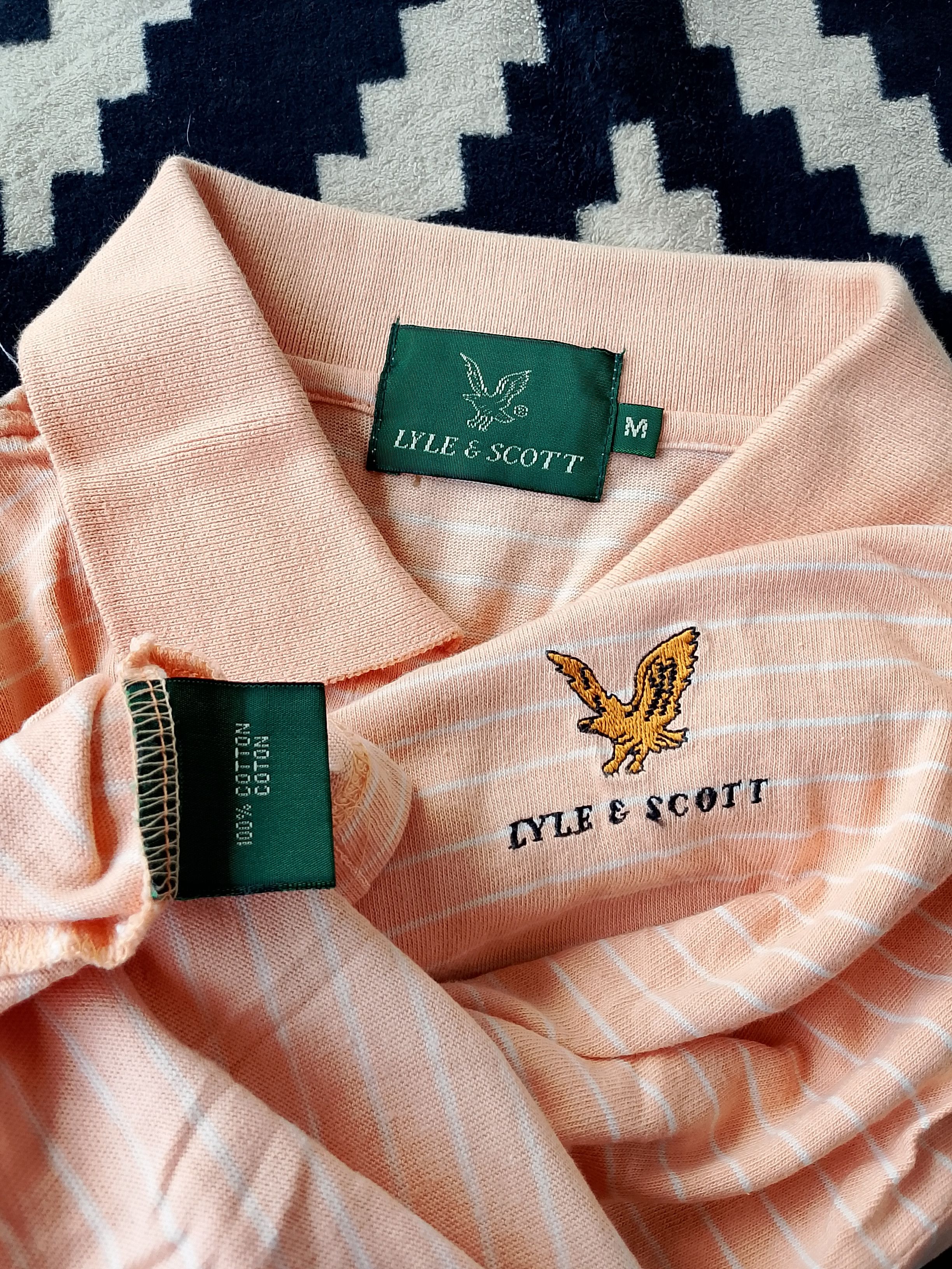 Lyle & Scott Vintage Lyle & Scott Peach Microstripe Polo - Golden Eagle Size US M / EU 48-50 / 2 - 5 Thumbnail