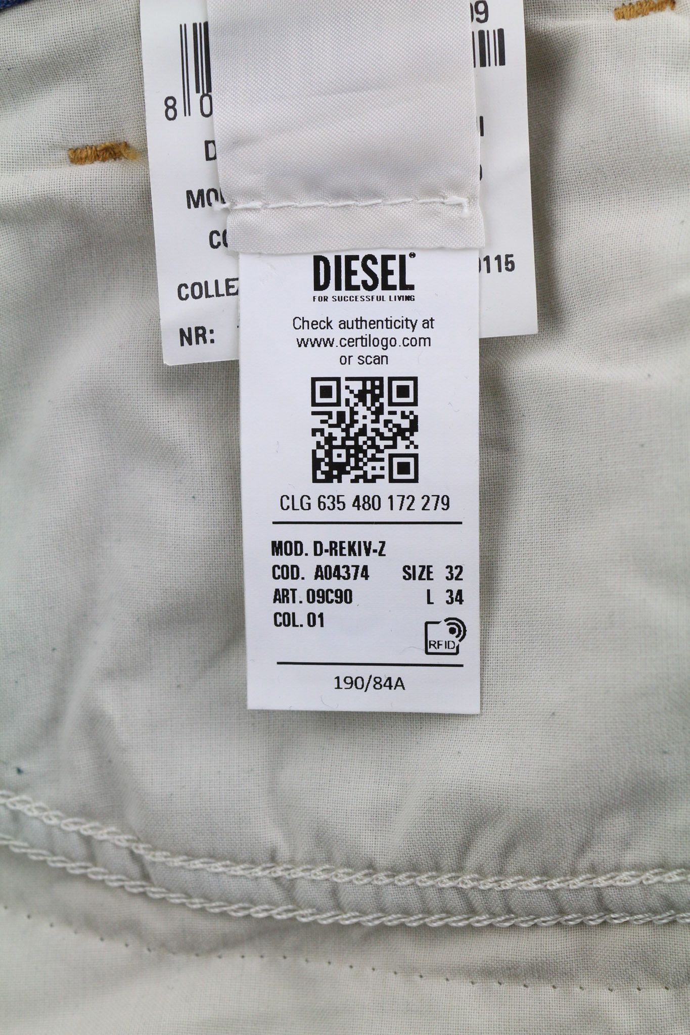 Diesel D-REKIV-Z 09C90 W32/L34 Straight Washed Denim 40392 Size US 32 / EU 48 - 11 Thumbnail