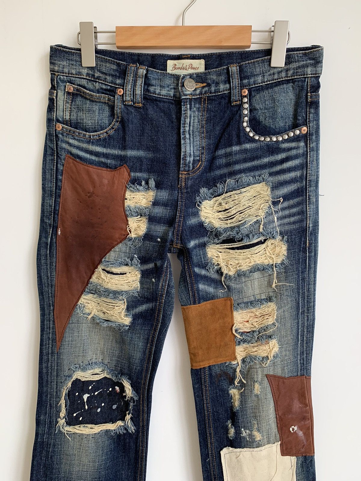 Japanese Brand Bonds & Peace Flared Bootcut Patchwork Distressed Size US 31 - 5 Thumbnail