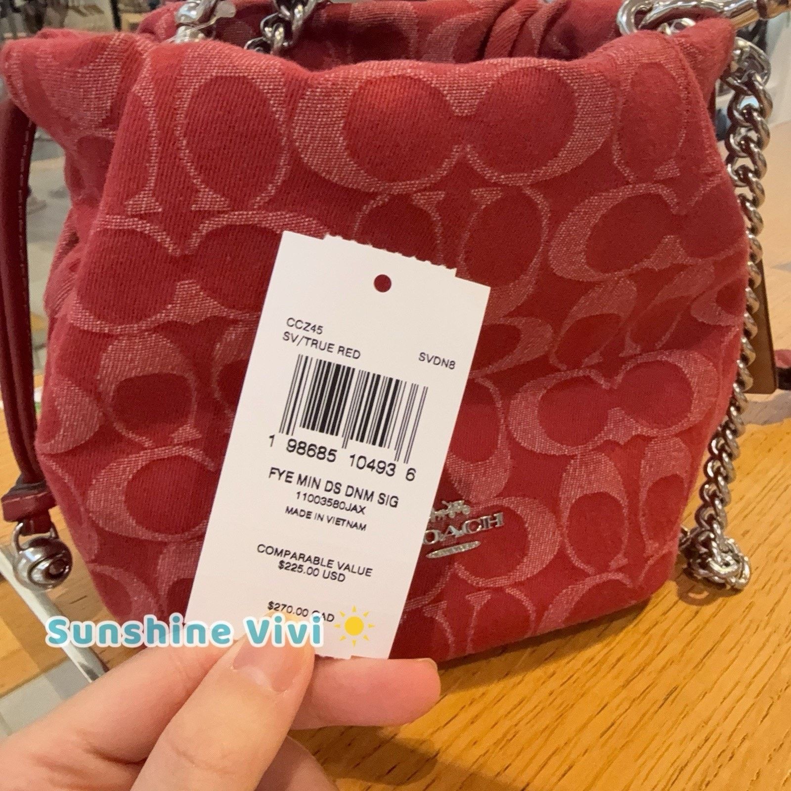 Coach NWT Coach Faye Mini Drawstring Bag CCZ45 denim/True Red Size ONE SIZE - 4 Thumbnail