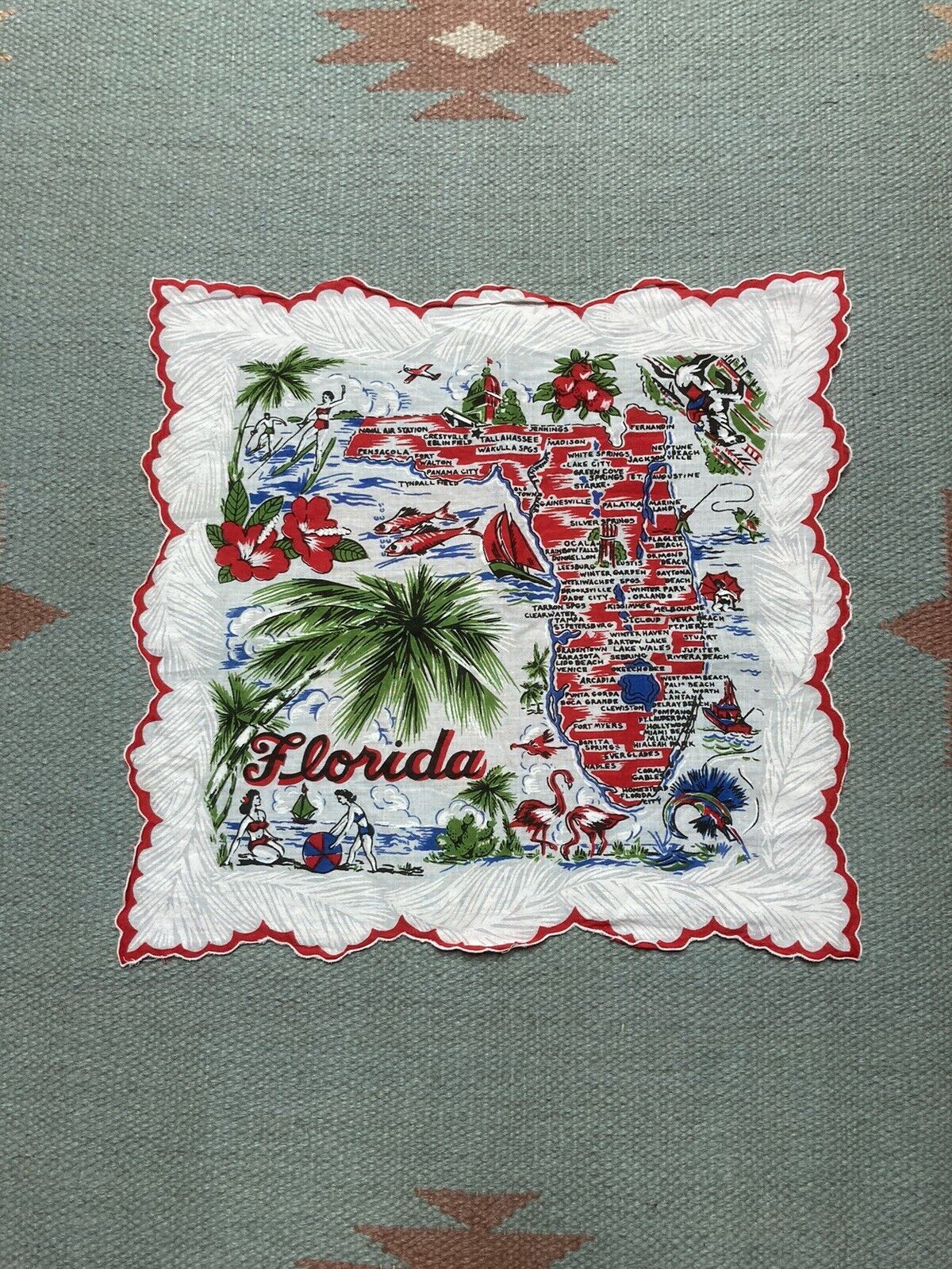 Vintage 1950s Florida souvenir hanky handkerchief bandana pre Disney Size ONE SIZE - 1 Thumbnail