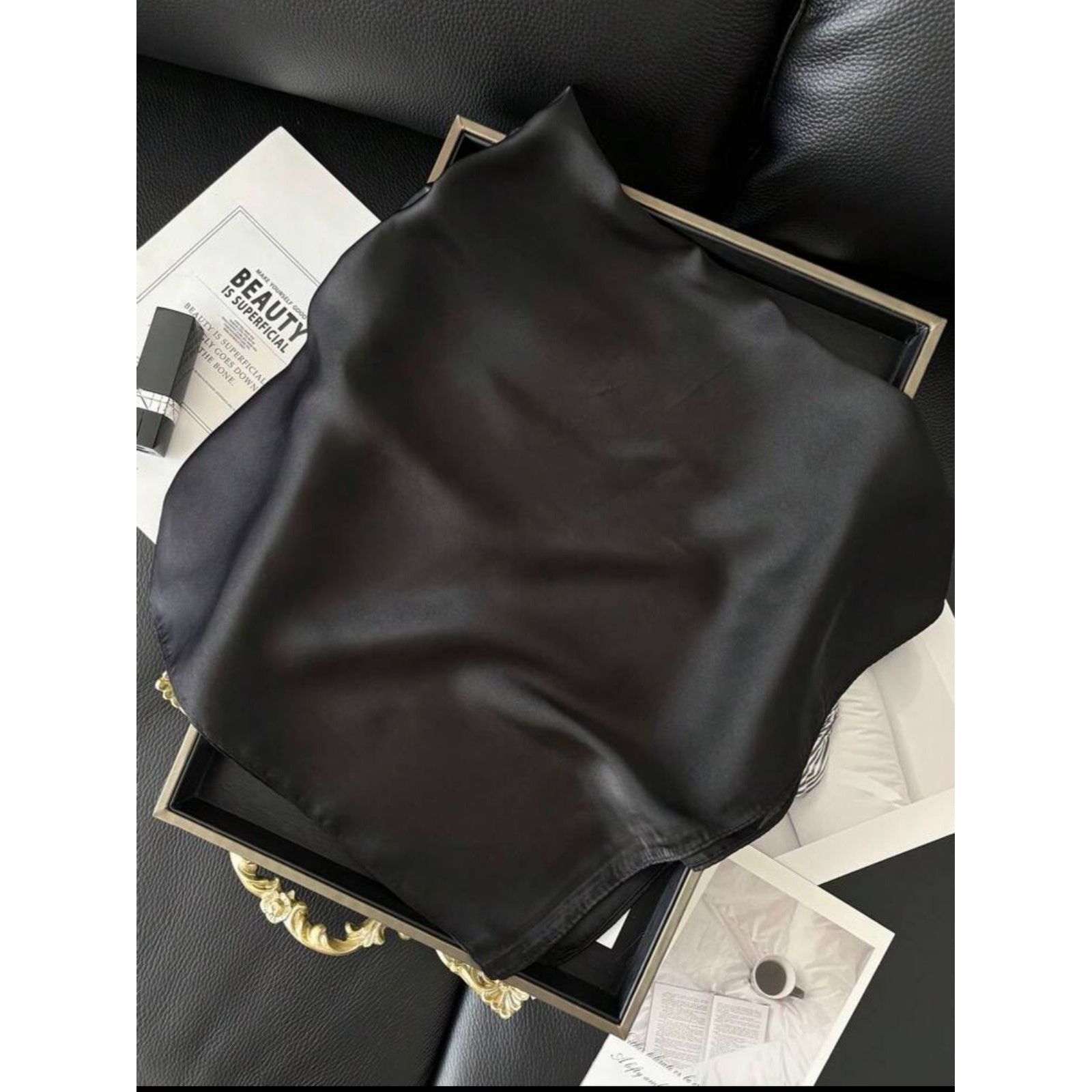 Other ❤️Elegant Bandana Square Silky Soft Scarf BLACK Solid Wrap V Size ONE SIZE - 4 Thumbnail