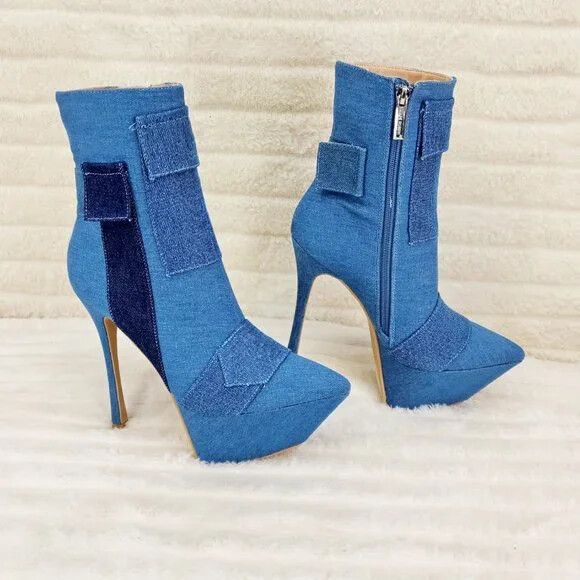 Other Kinder Pointy Toe Platform Stiletto Heel Ankle Boots Denim P Size US 6 / IT 36 - 3 Thumbnail