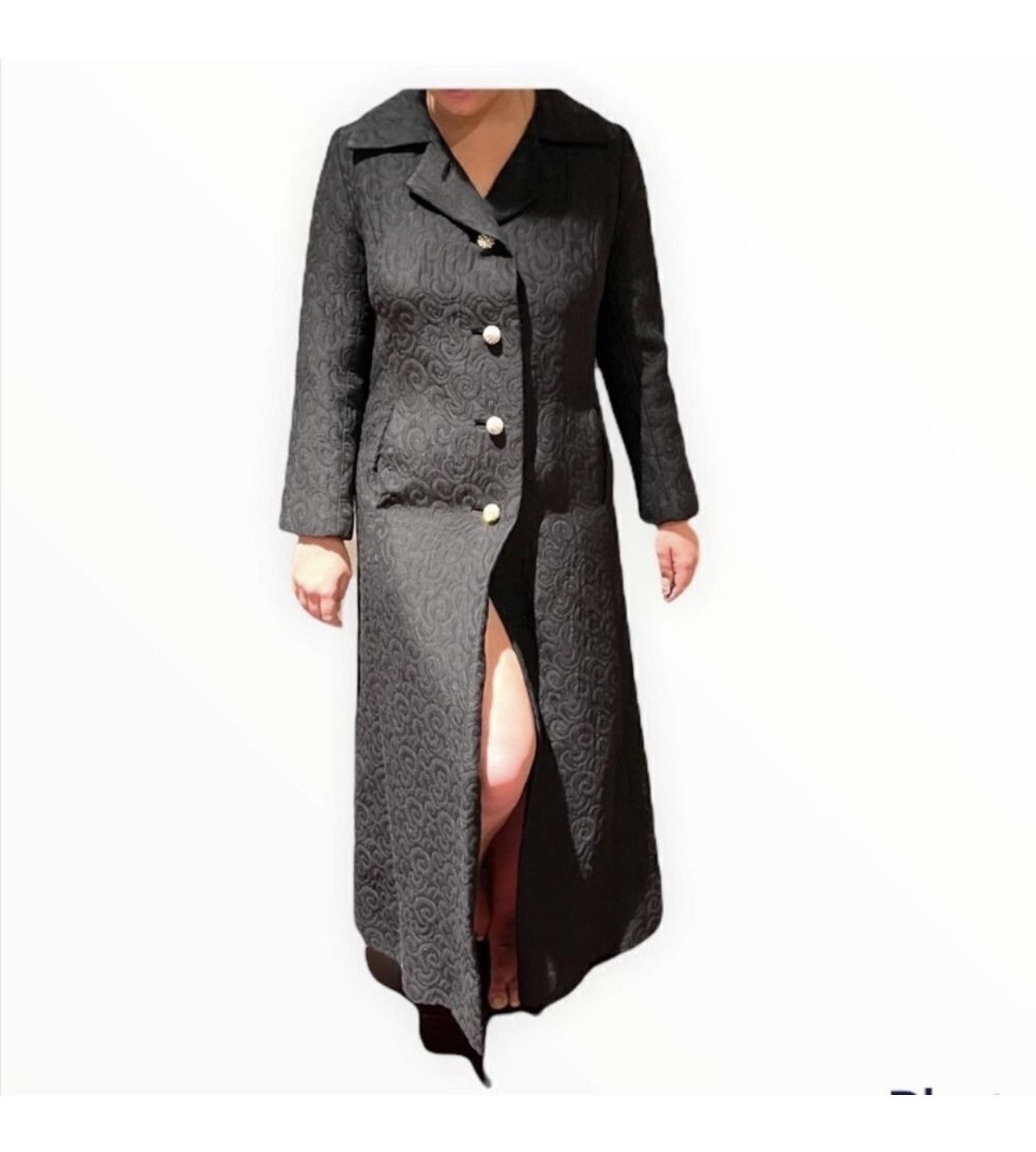 Vintage Vintage 1960's Black Matelasse Maxi Dress Coat Rhinestones Size S / US 4 / IT 40 - 1 Thumbnail