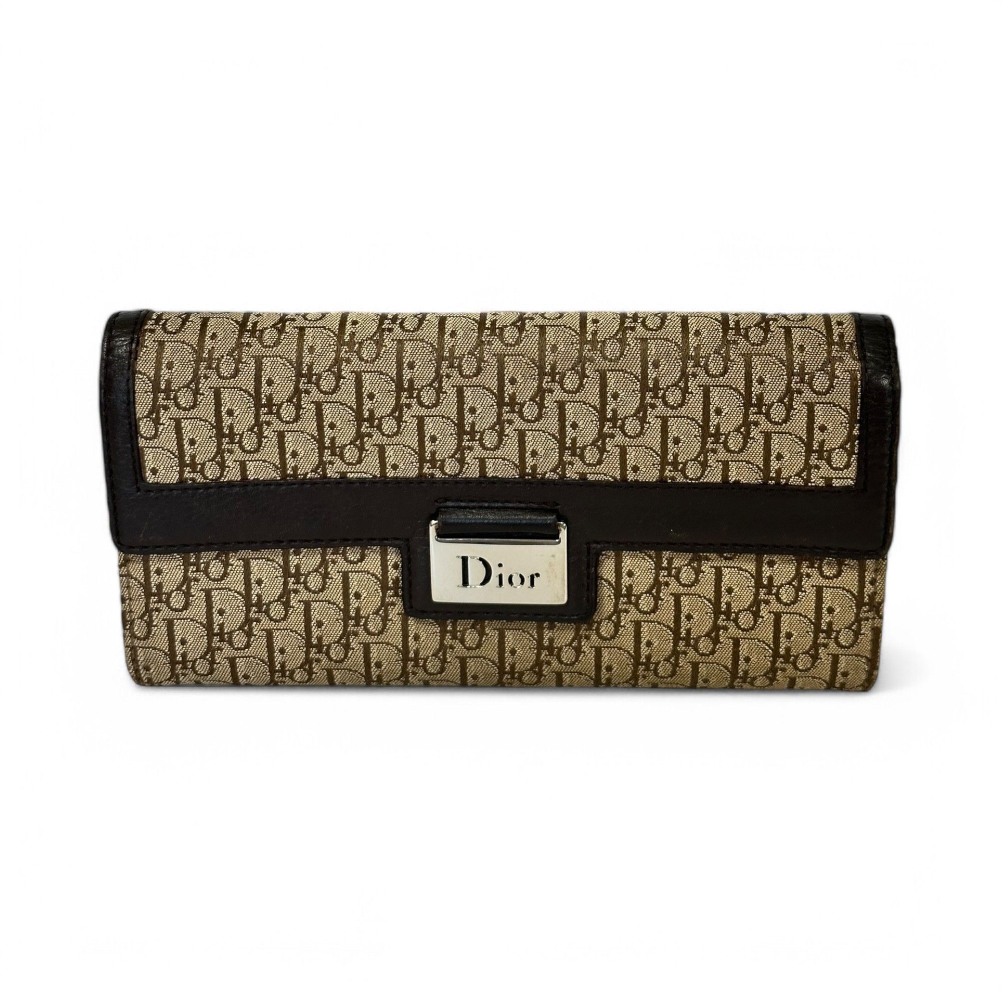 Christian Dior Long Wallet Oblique Monogram Vintage Beige