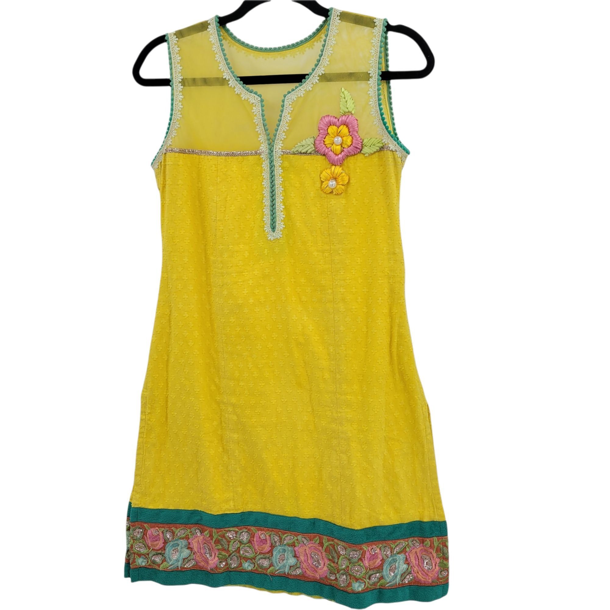Handmade Handmade 70s Mini Swing Dress Sz S Yellow Swiss Dot Pom Pom Size S / US 4 / IT 40 - 5 Thumbnail