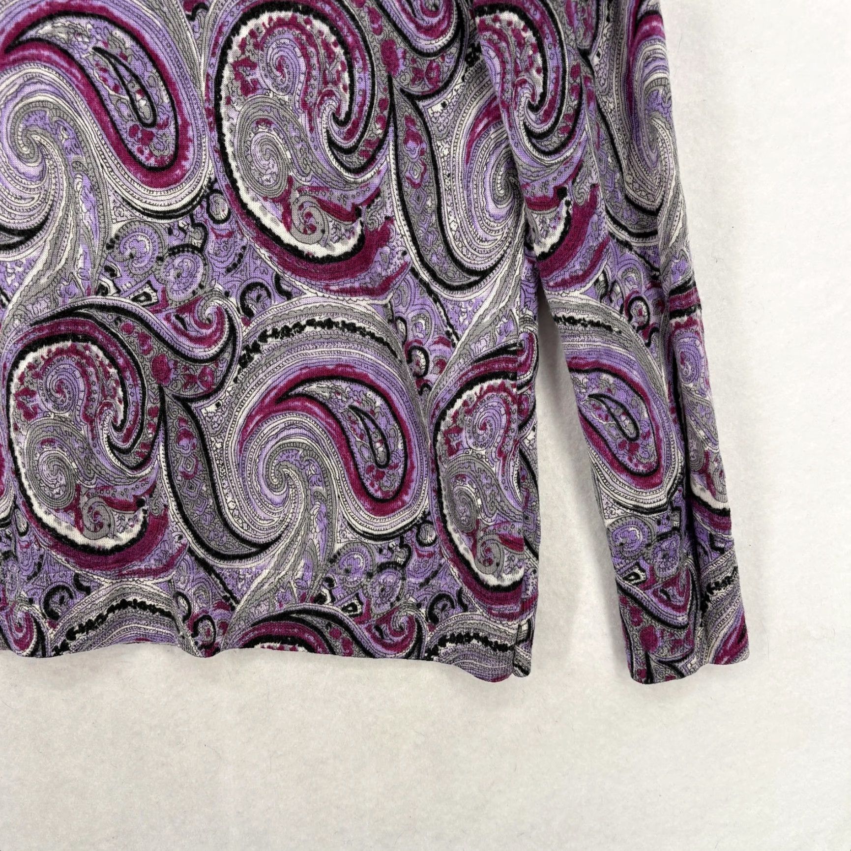 Talbots Talbots Sweater Womens PL Purple 100% Merino Wool Paisley Print Scoop Neck Knit Size L / US 10 / IT 46 - 3 Thumbnail
