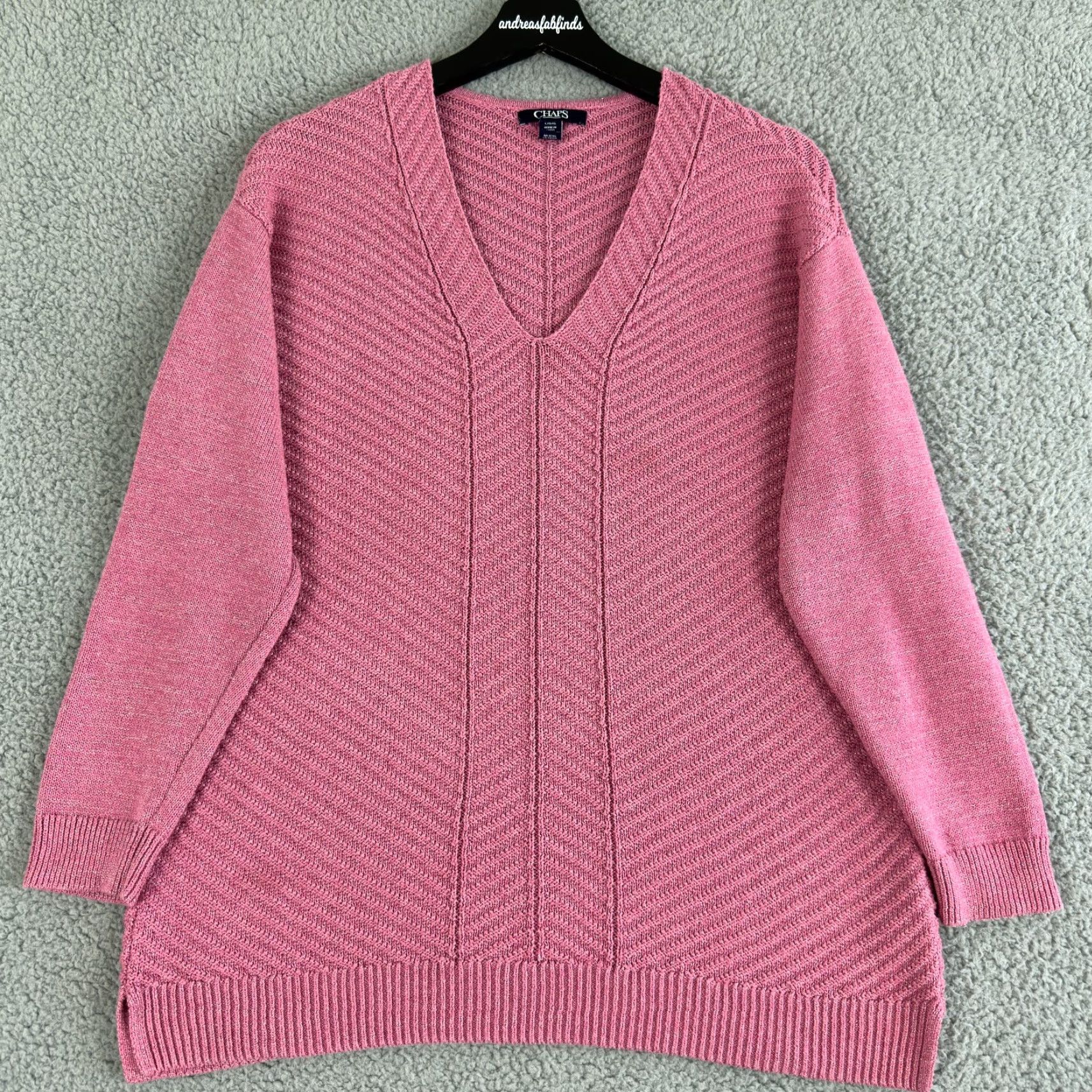 Chaps Chaps Ralph Lauren Sweater Womens Large Pink Metallic V Neck Knit Tunic Pullover Size L / US 10 / IT 46 - 2 Thumbnail