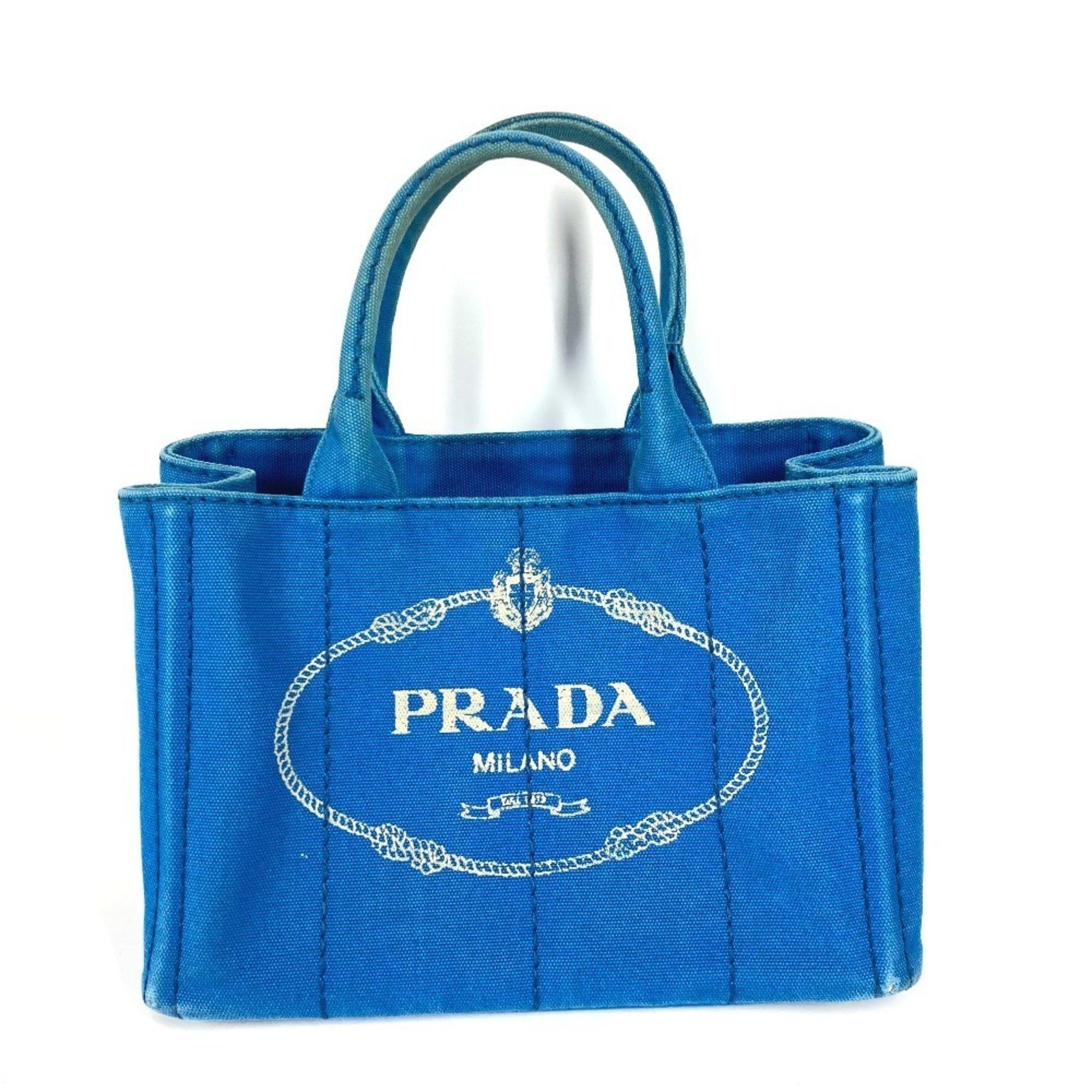 Prada Logo Canapa Mini Bag 2Way Shoulder Crossbody Handbag Canvas Women's Blue