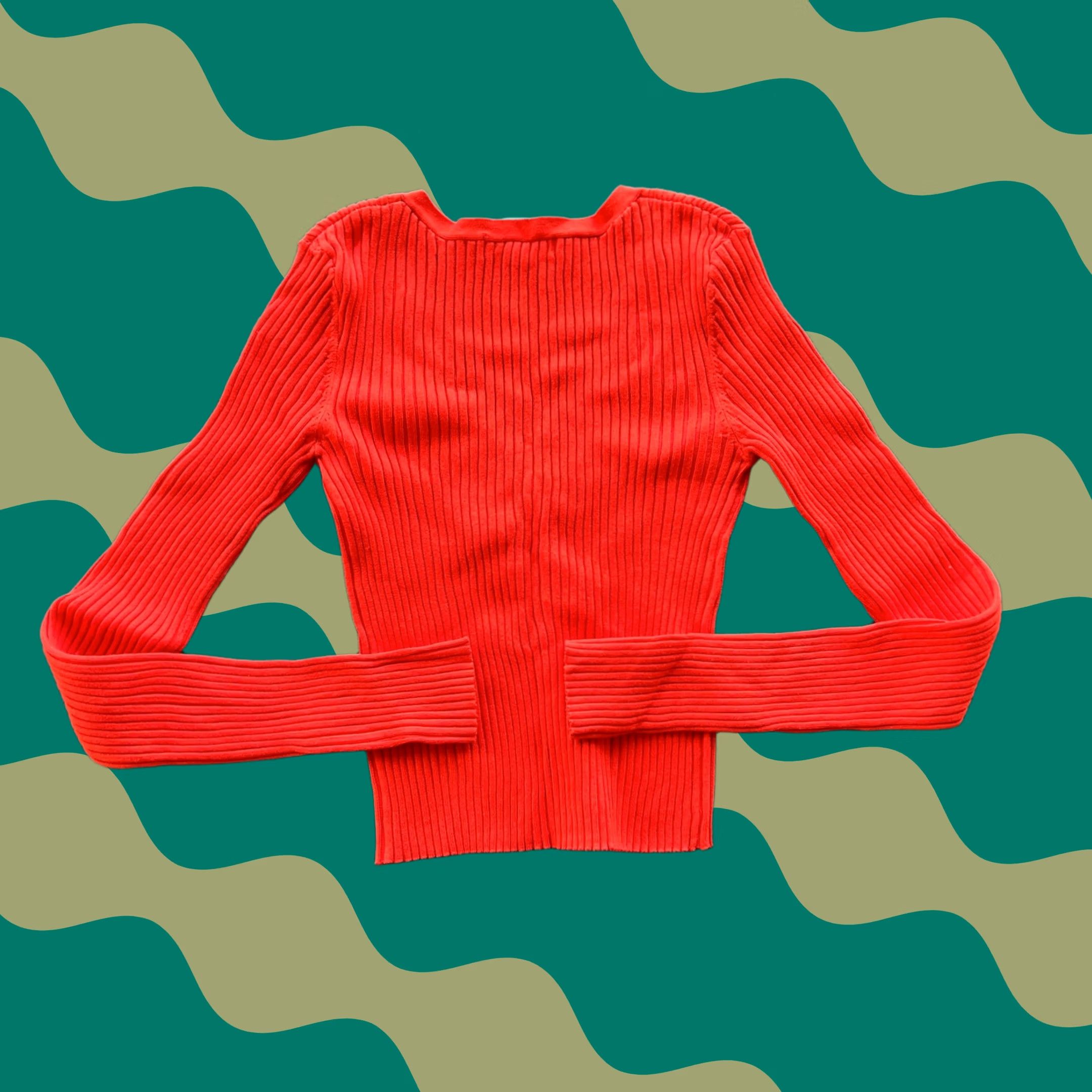 H&M VINTAGE H&M Cardigan Shirt Womens XS Orange V-Neck Ribbed Knit Long Sleeve Sweater Size XS / US 0-2 / IT 36-38 - 1 Thumbnail