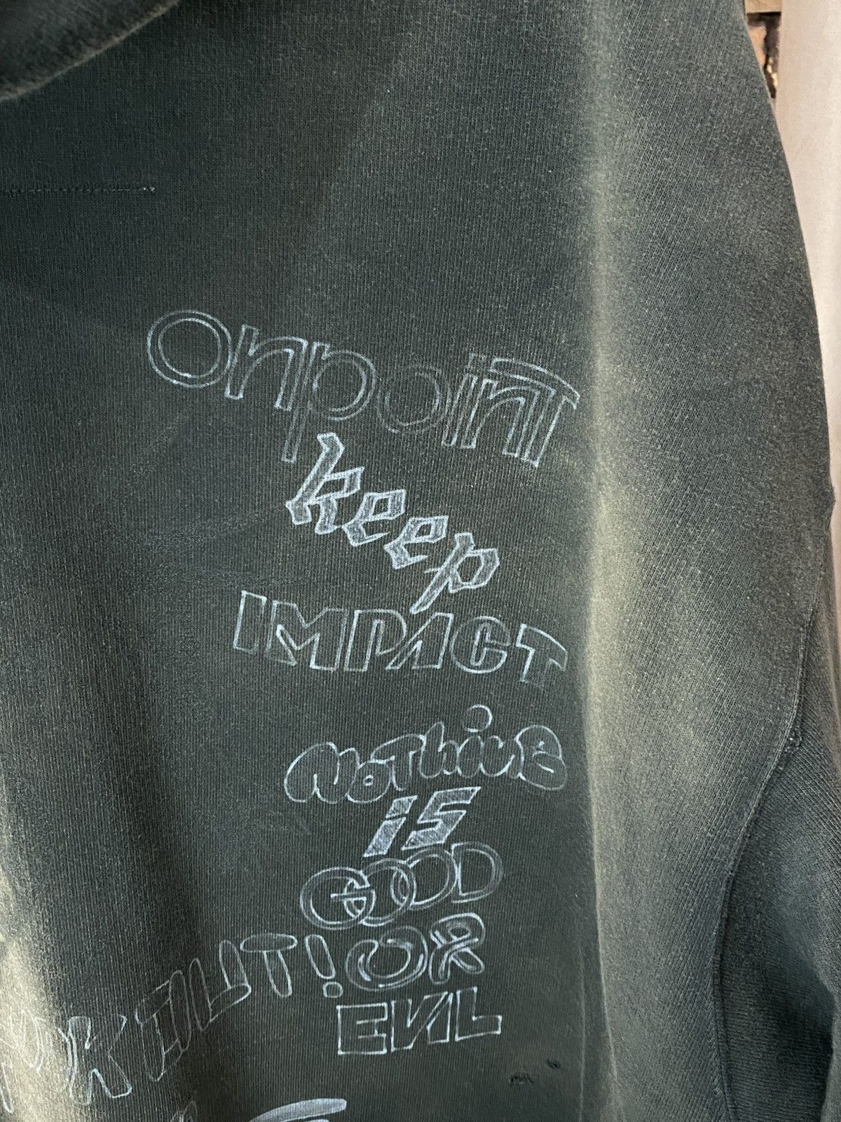 Maison MIHARA YASUHIRO $629 DISTRESSED SMILEY HOODIE GREEN ENZYME DYE WASH SWEATER Size US M / EU 48-50 / 2 - 3 Thumbnail