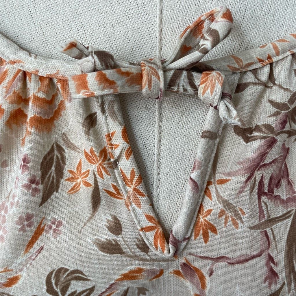 Vintage Vintage 70s Peasant Style Short Sleeve Top Keyhole Tie Flora Size L / US 10 / IT 46 - 5 Thumbnail