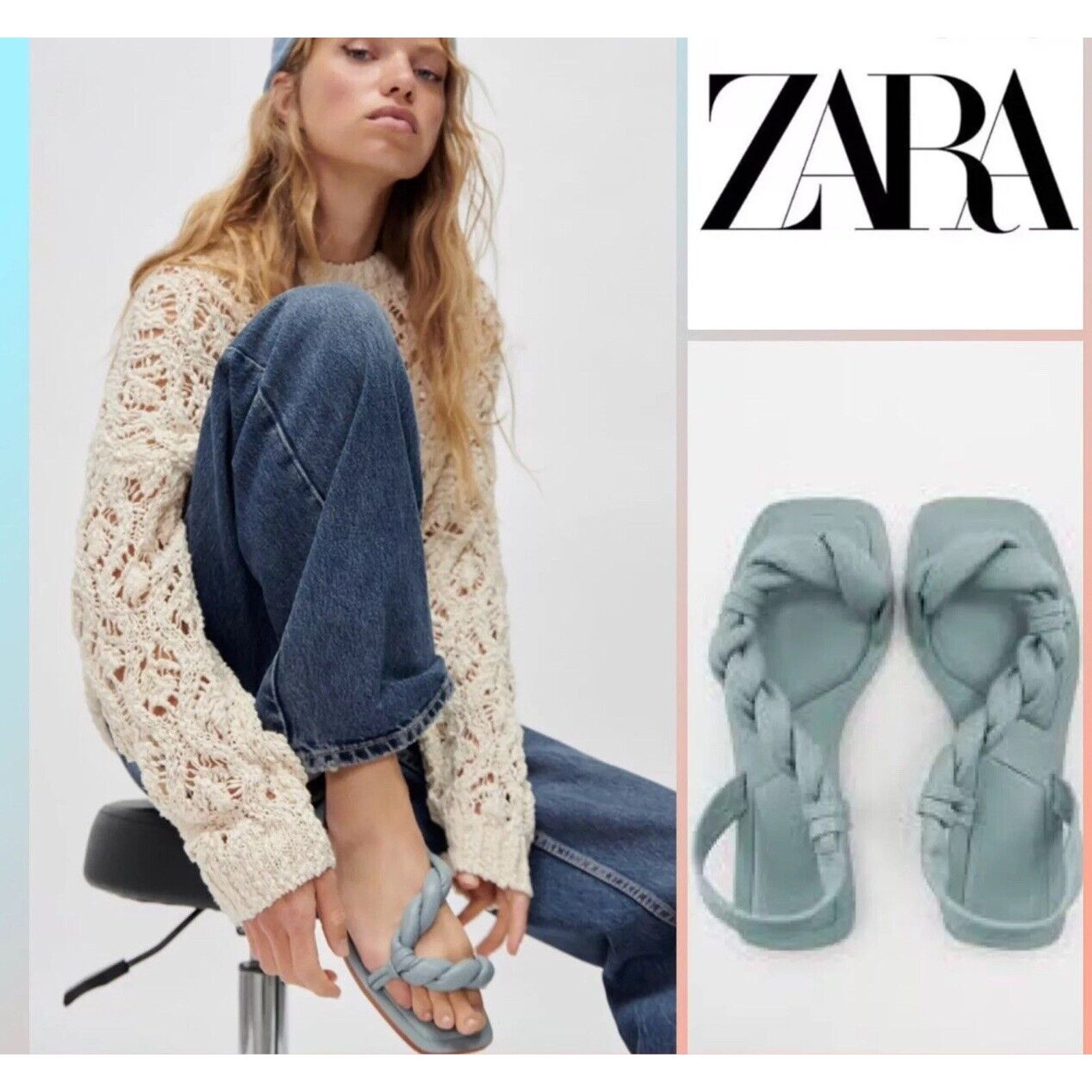 Zara ZARA BLUE SANDIAL BRAIDED FLATS SHOES SZ 38 7.5 Size US 5 / IT 35 - 1 Thumbnail
