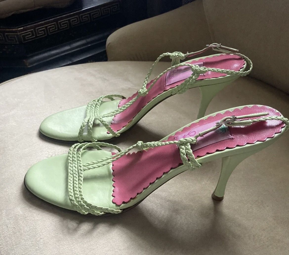 LILLY PULITZER Women's Green Weave Straps Stiletto Sandals