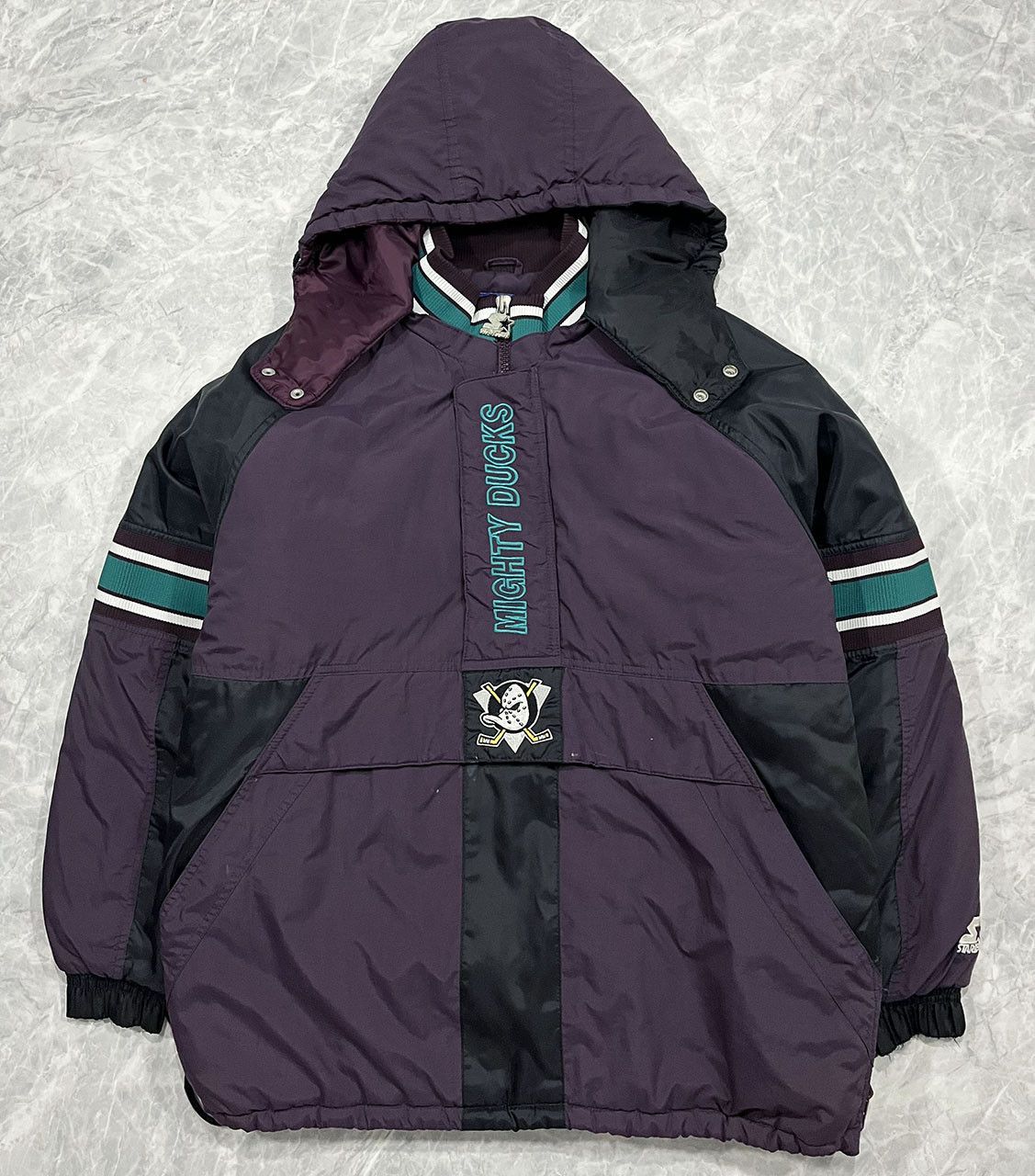 image of VTG 90's Nhl Mighty Ducks Starter Puffer Pullover Jacket, Men's (Size Large)