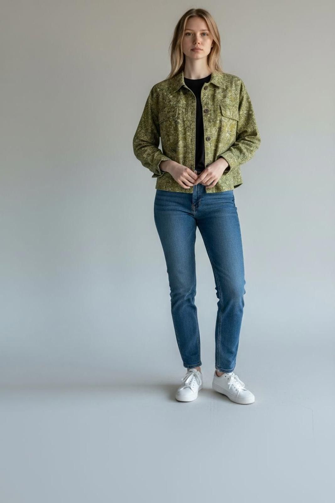 Other Wild Fable Green Floral Print Button-Up Jacket Size M / US 6-8 / IT 42-44 - 2 Thumbnail