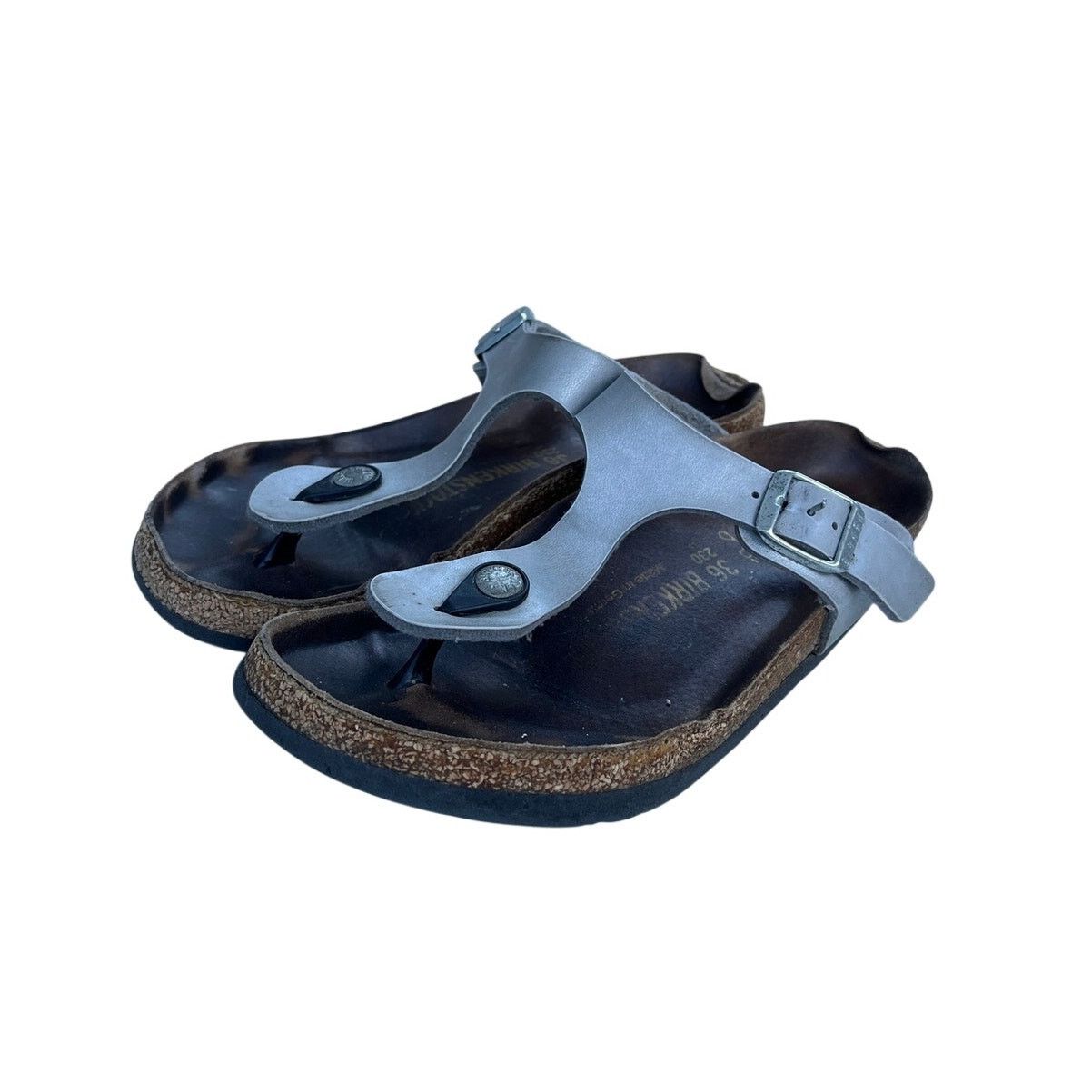 Birkenstock Womens Birkenstock Gizeh Leather Sandals Size 5 Silver Brown Size US 5 / IT 35 - 1 Thumbnail