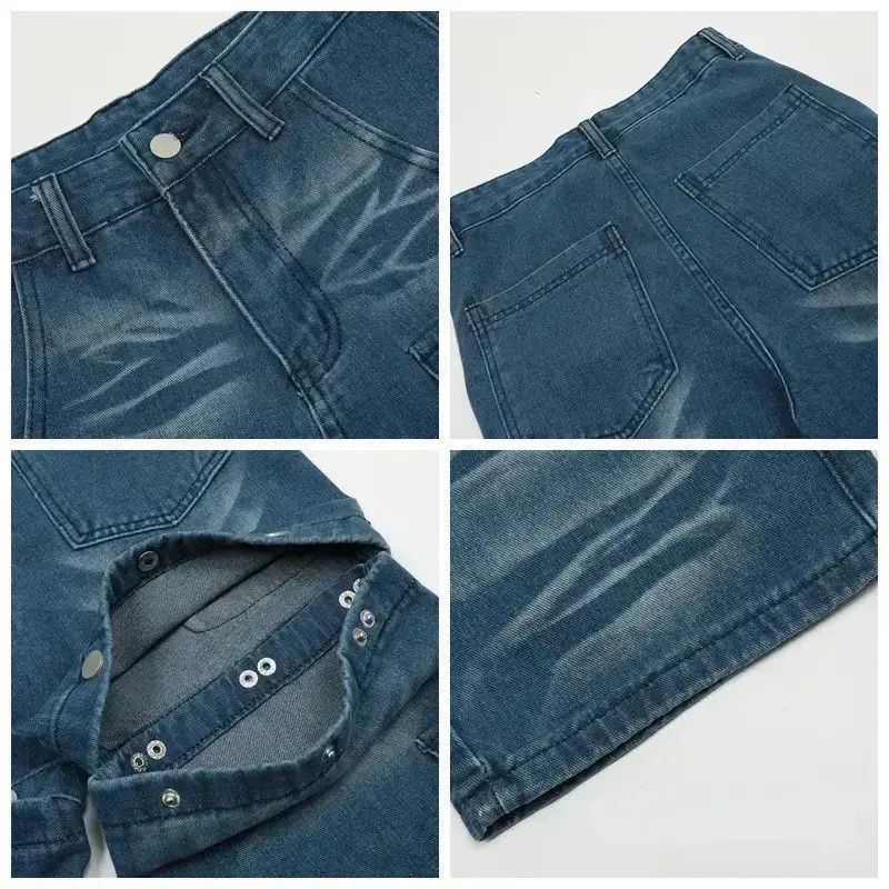 Japanese Brand Retro Buttons Detachable Design Wide Cargo Jeans Size US 32 / EU 48 - 6 Thumbnail