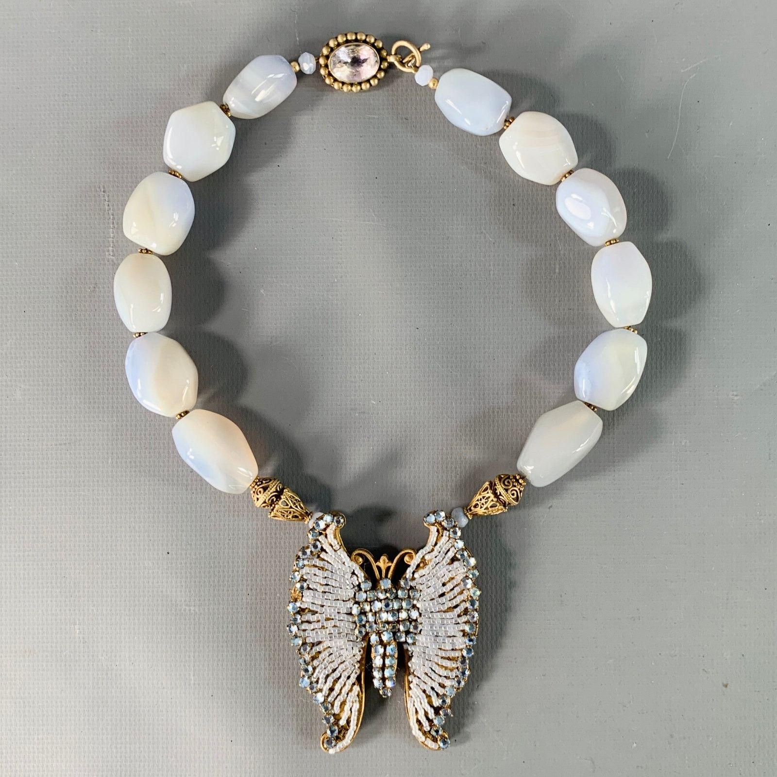 Miriam Haskell Vintage Blue Gold Butterfly Beads Pendant Necklace Size ONE SIZE - 1 Thumbnail