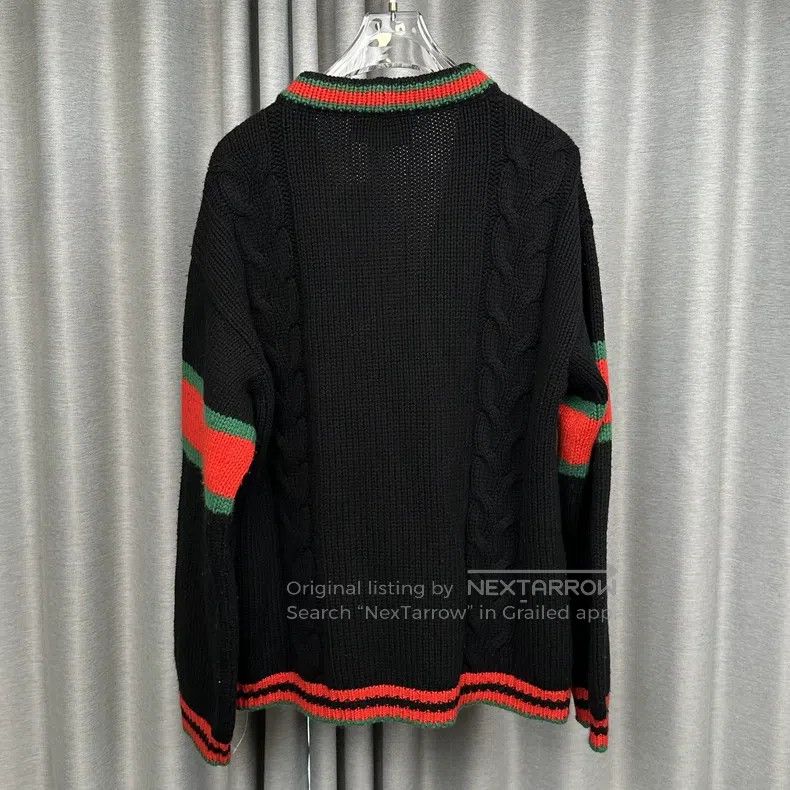Gucci Gucci Red and green striped V-neck wool cardigan coat Size US XL / EU 56 / 4 - 3 Thumbnail
