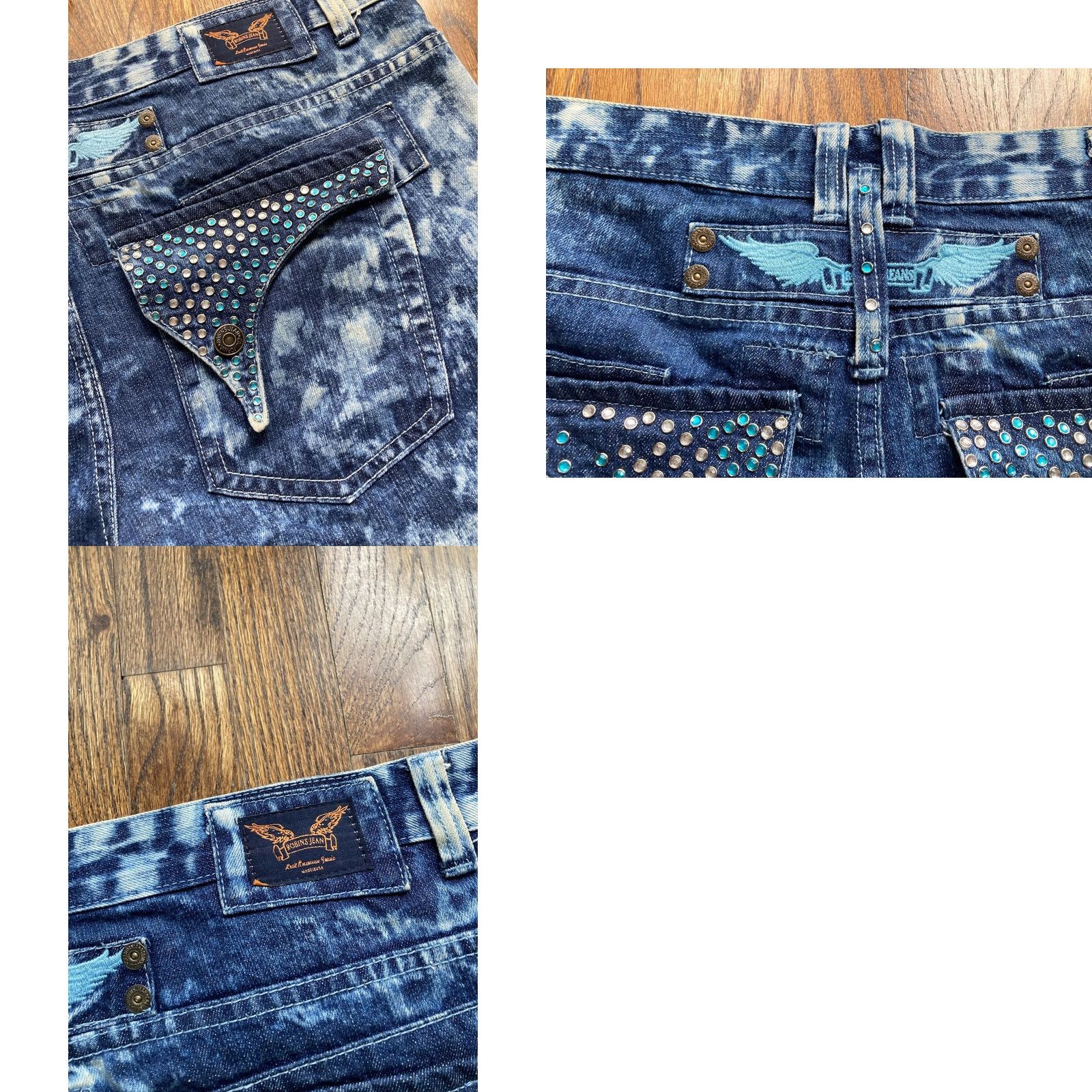 Vintage Robins Jeans Mens 42 Embellished Studded Long Flap Pocket Blue Acid Wash Denim Jeans 5-Pocket Design Straight Mens Size US 42 / EU 58 - 11 Thumbnail