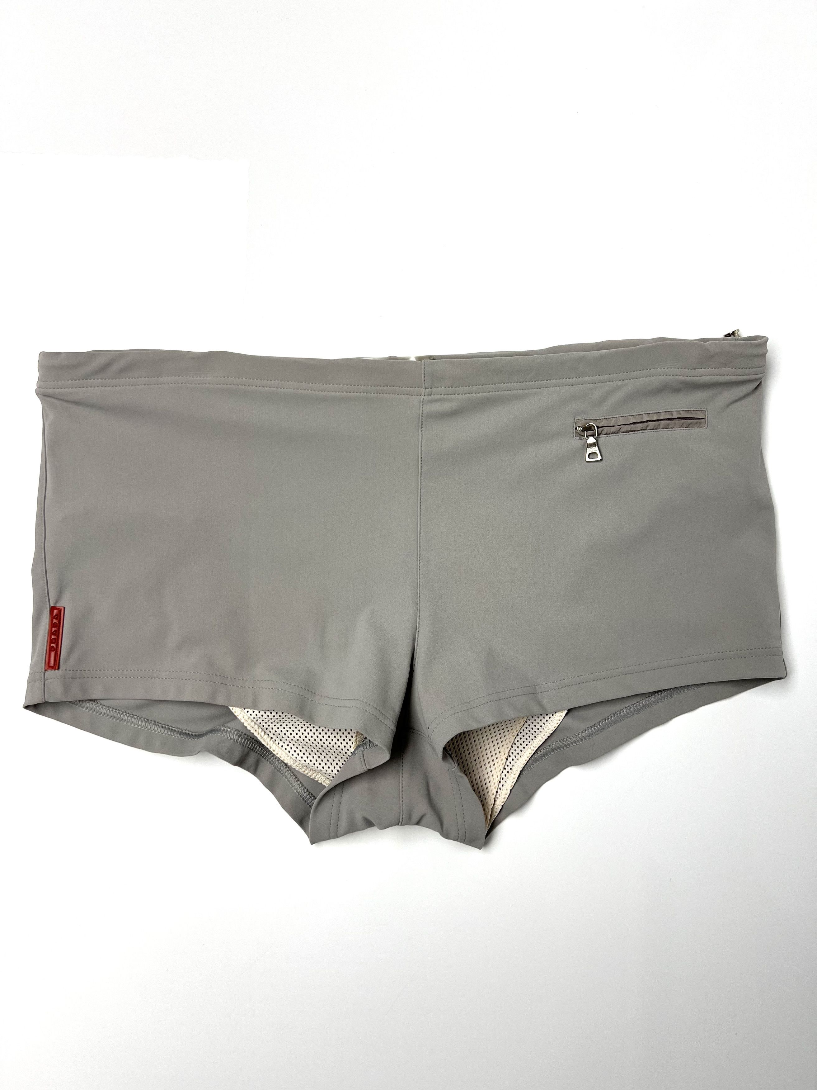 image of Prada Sport Mens Square Cut Swimwear W/ Toggle Waistband in Allumino/Grey (Size 36)