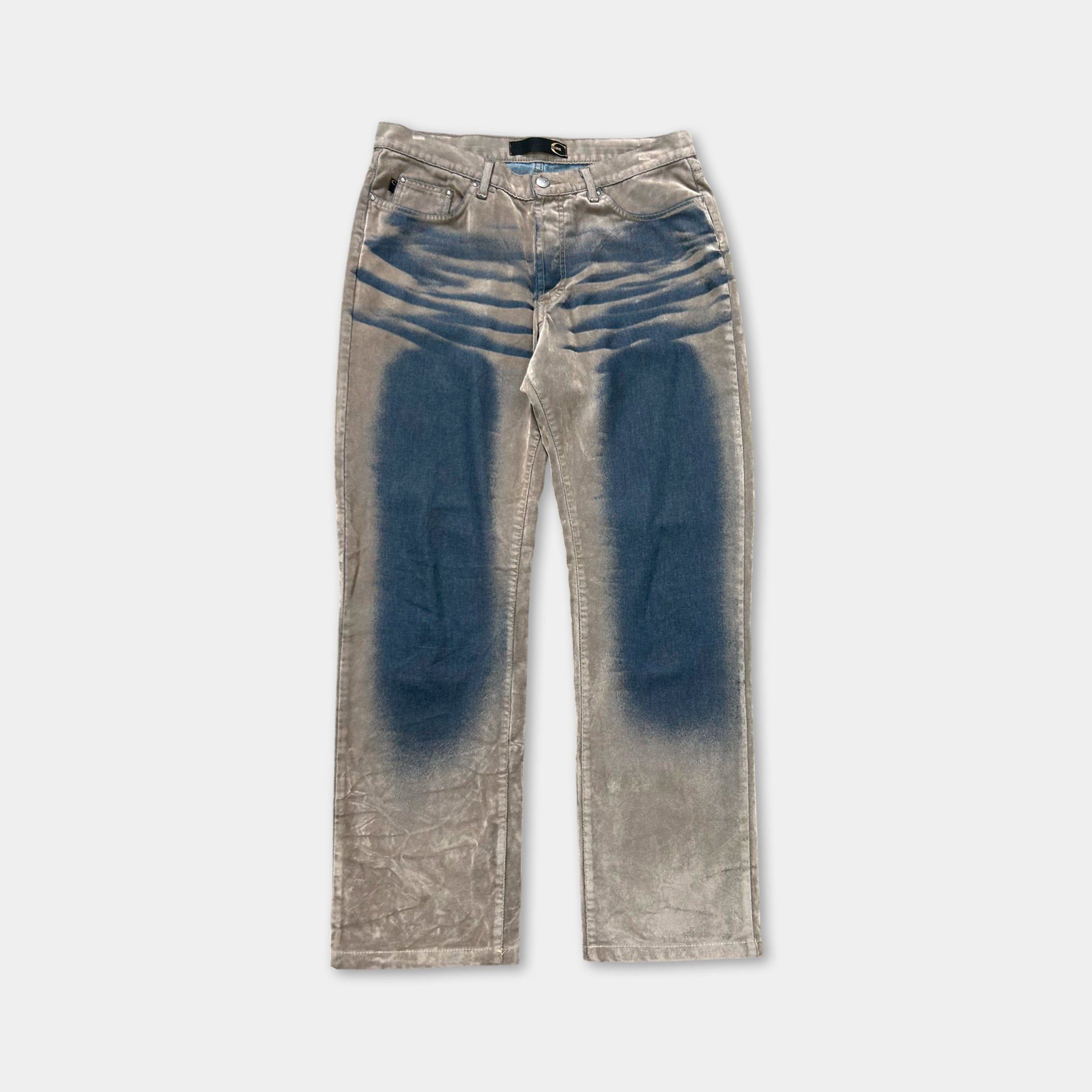 Just Cavalli Just Cavalli Suede Beige and Blue Straight Leg Pants Size US 35 - 1 Thumbnail