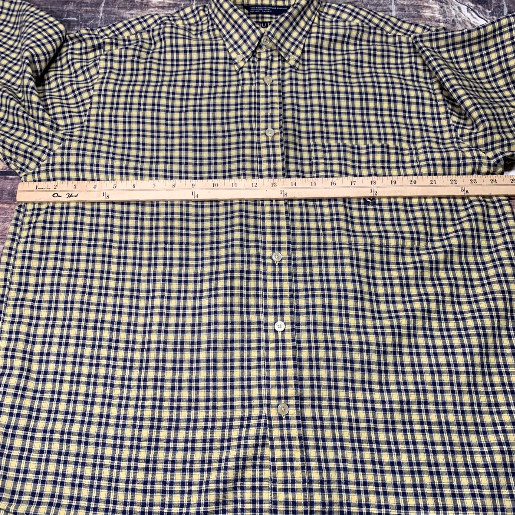 Nautica Nautica Button-Down Long Sleeve Shirt Plaid Cotton Mens Large Yellow Black Multicolor Pattern Classic Preppy Shirt Mens L Size US L / EU 52-54 / 3 - 2 Thumbnail