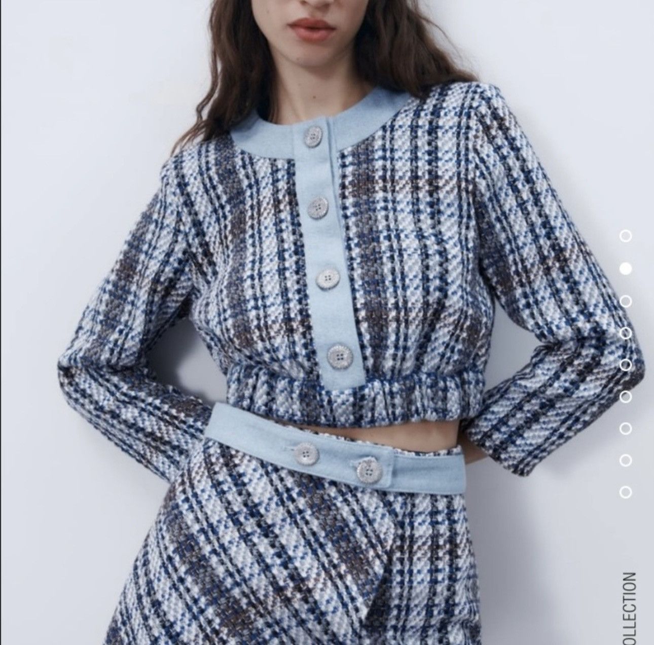 Zara ZARA Tweed Textured Crop Long Sleeve Denim Blue Blazer Size L / US 10 / IT 46 - 1 Thumbnail