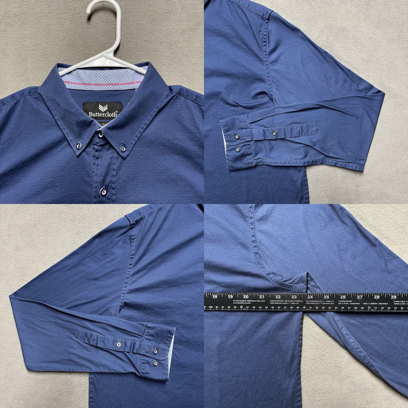 Vintage ButterCloth Shirt Mens XLT Blue Diamond Geometric Long Sleeve Polo Stretch Golf Size US XL / EU 56 / 4 - 8 Thumbnail