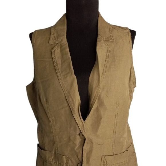 J. Jill J. Jill S SP Womens Petite Silk Linen Blazer Vest Green Size S / US 4 / IT 40 - 6 Thumbnail