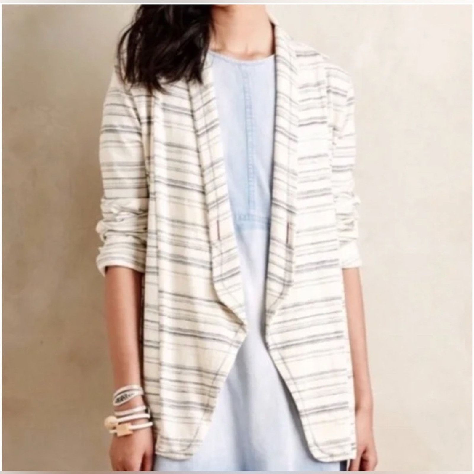 Anthropologie Anthropologie - Striped Cream and Gray Women's Jacket Small Size S / US 4 / IT 40 - 7 Thumbnail