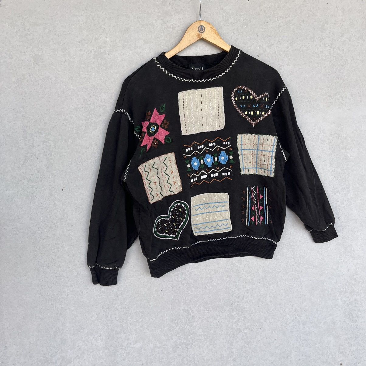Other Vintage Black Embroidered Patchwork Sweater Size S Size S / US 4 / IT 40 - 3 Thumbnail