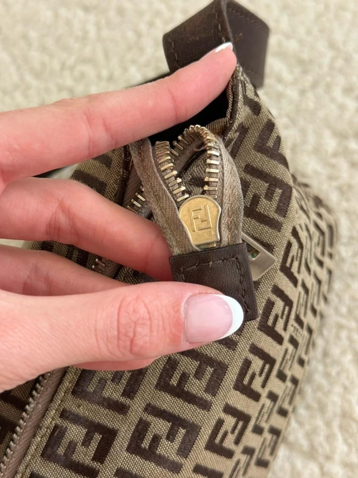 Fendi Fendi Zucchino Canvas Pochette – Brown FF Size ONE SIZE - 10 Thumbnail