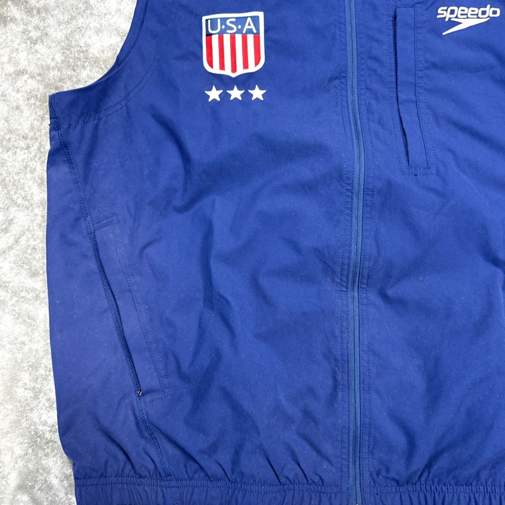 Speedo Speedo USA Vest Mens M Full Zip 3 Pockets Blue Lined Swimmer Olympics Flaws Size US M / EU 48-50 / 2 - 2 Thumbnail