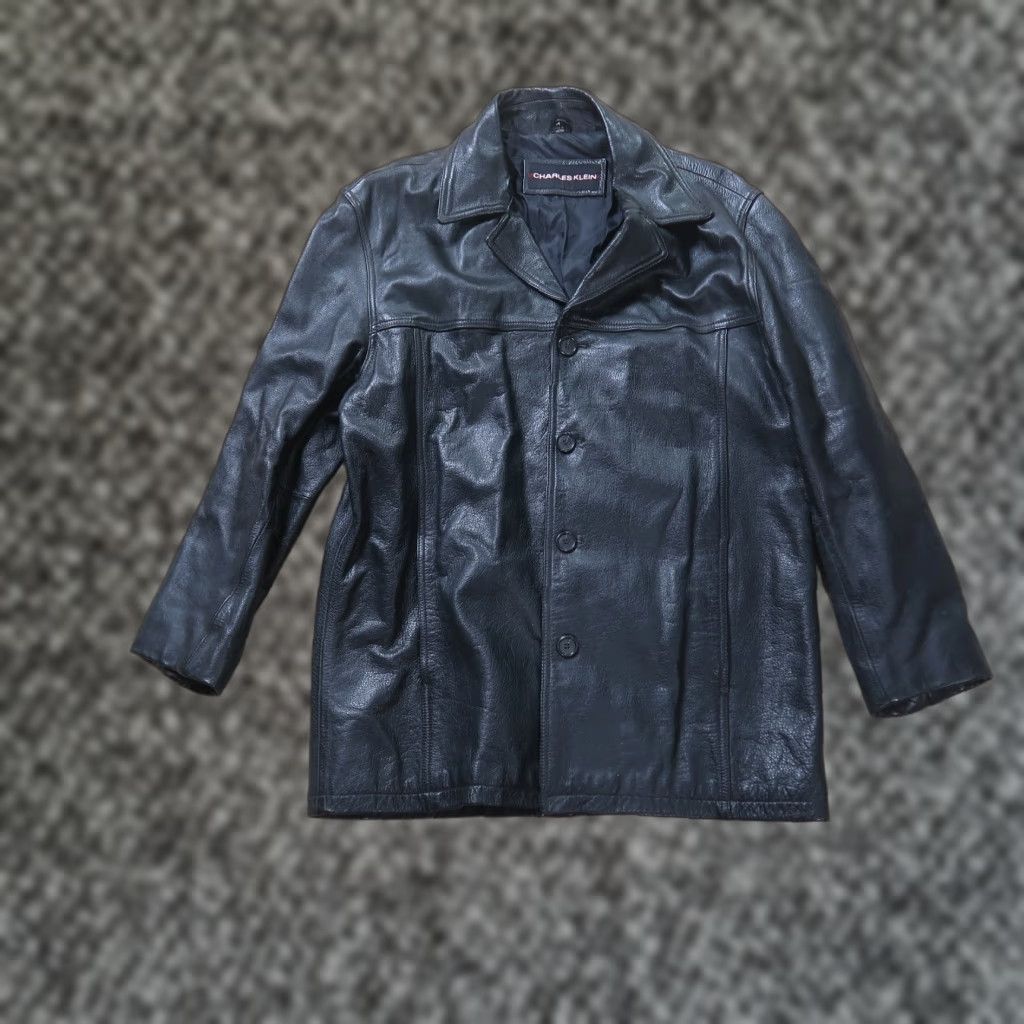 Vintage VINTAGE Charles Klein Leather Coat Mens Medium Button Front Jacket Lined Back Size US M / EU 48-50 / 2 - 1 Thumbnail