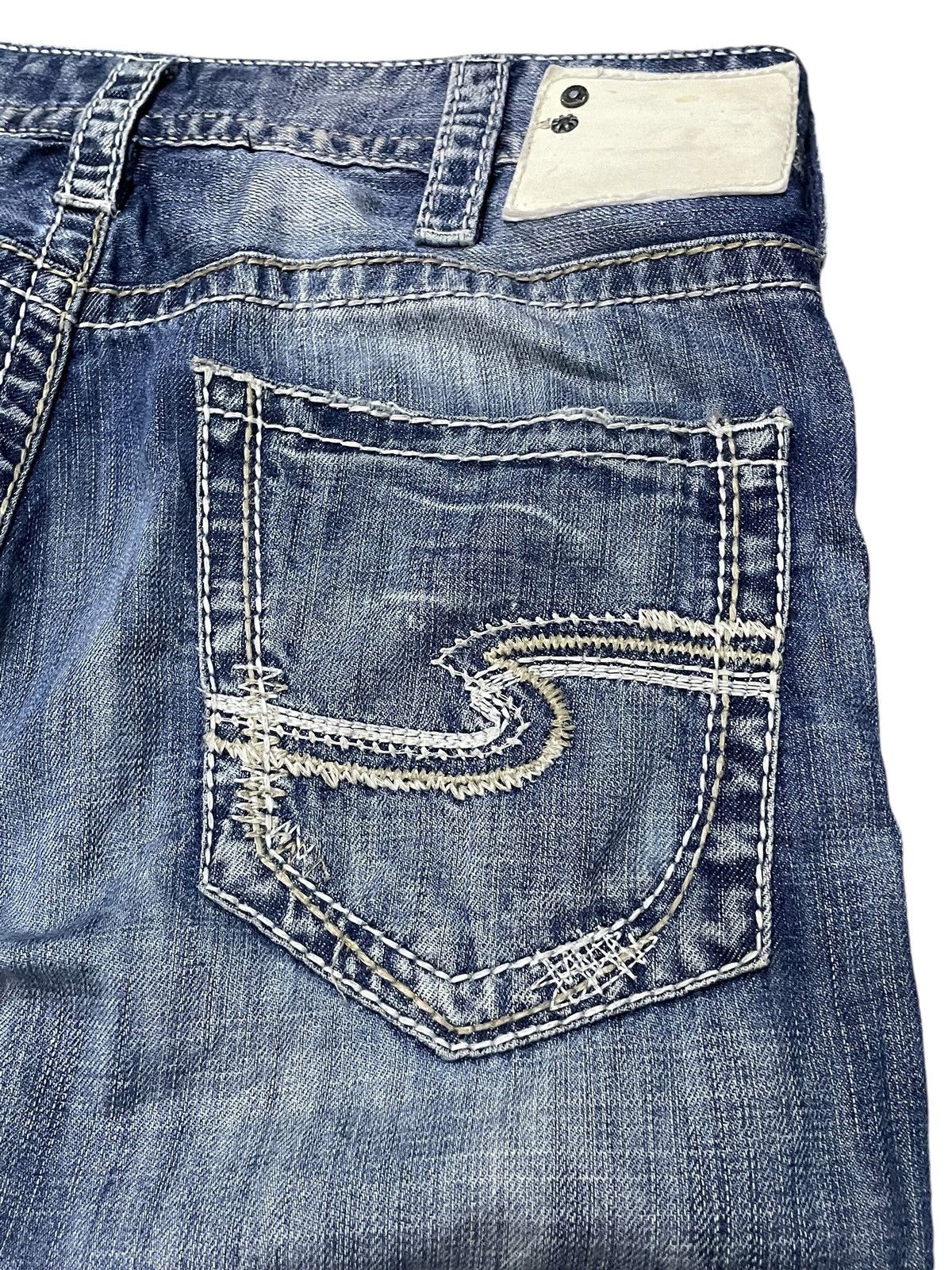 Japanese Brand × semanticdesign Silver Heavy Stitched Loose Straight Baggy Jeans Size US 32 / EU 48 - 19 Thumbnail