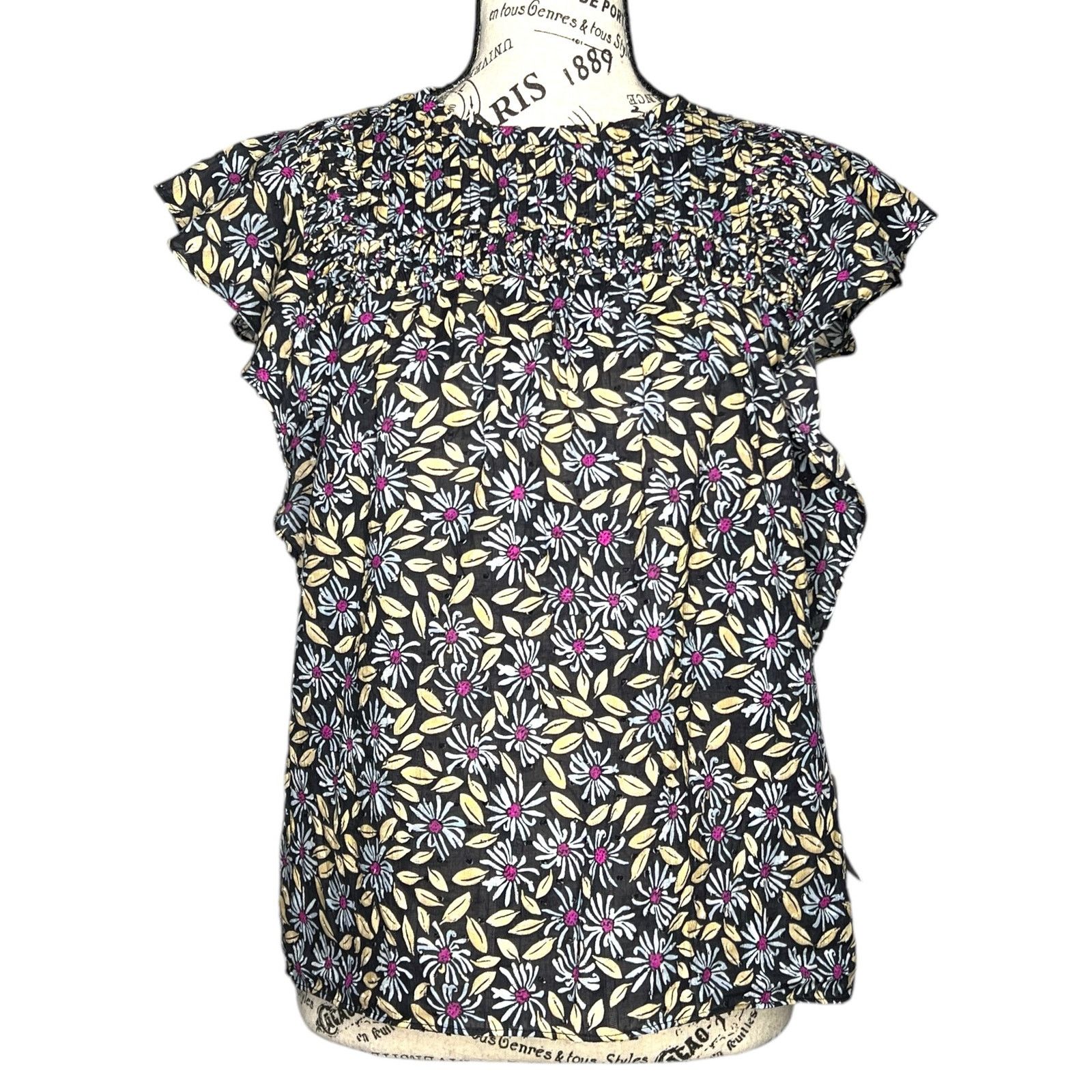 Joie Isa Reut Ruffled Embroidery Dot Smocked Floral Blouse Size S / US 4 / IT 40 - 1 Thumbnail