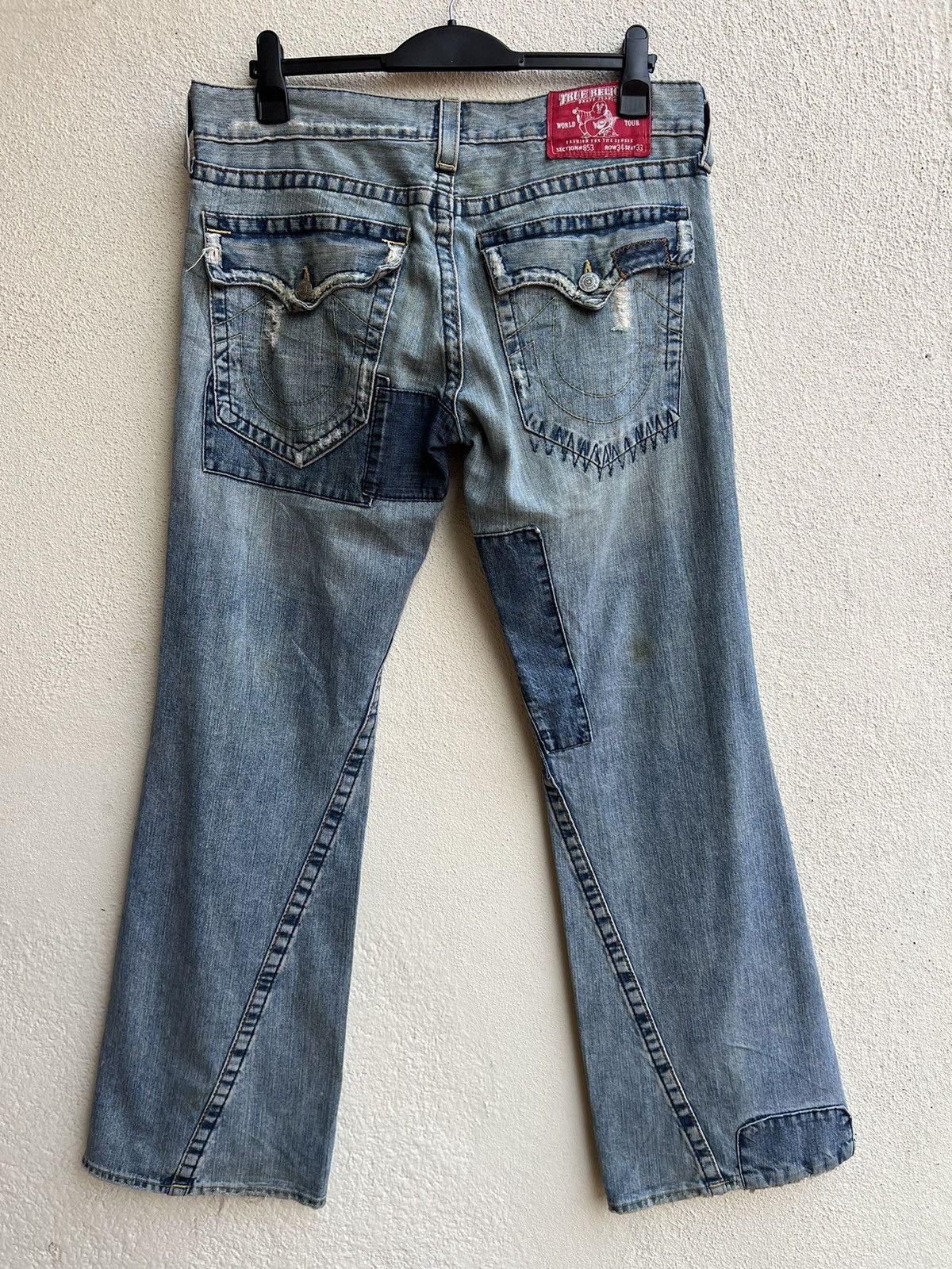 True Religion VTG 00s TR Big Rig Stone&Tint Rips Patchwork Flare Jeans Size US 34 / EU 50 - 14 Thumbnail