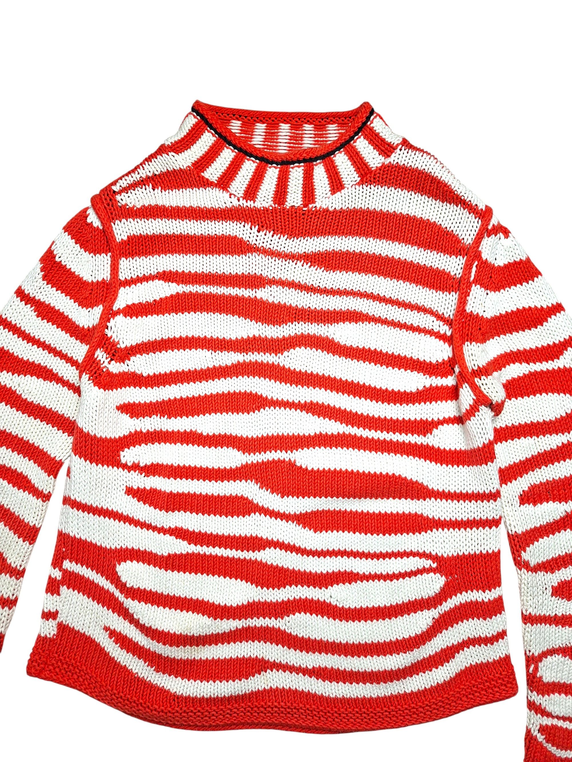 JET SET JET SET Chunky Knit Stripe Sweater Orange White Mock Neck Size S / US 4 / IT 40 - 2 Thumbnail