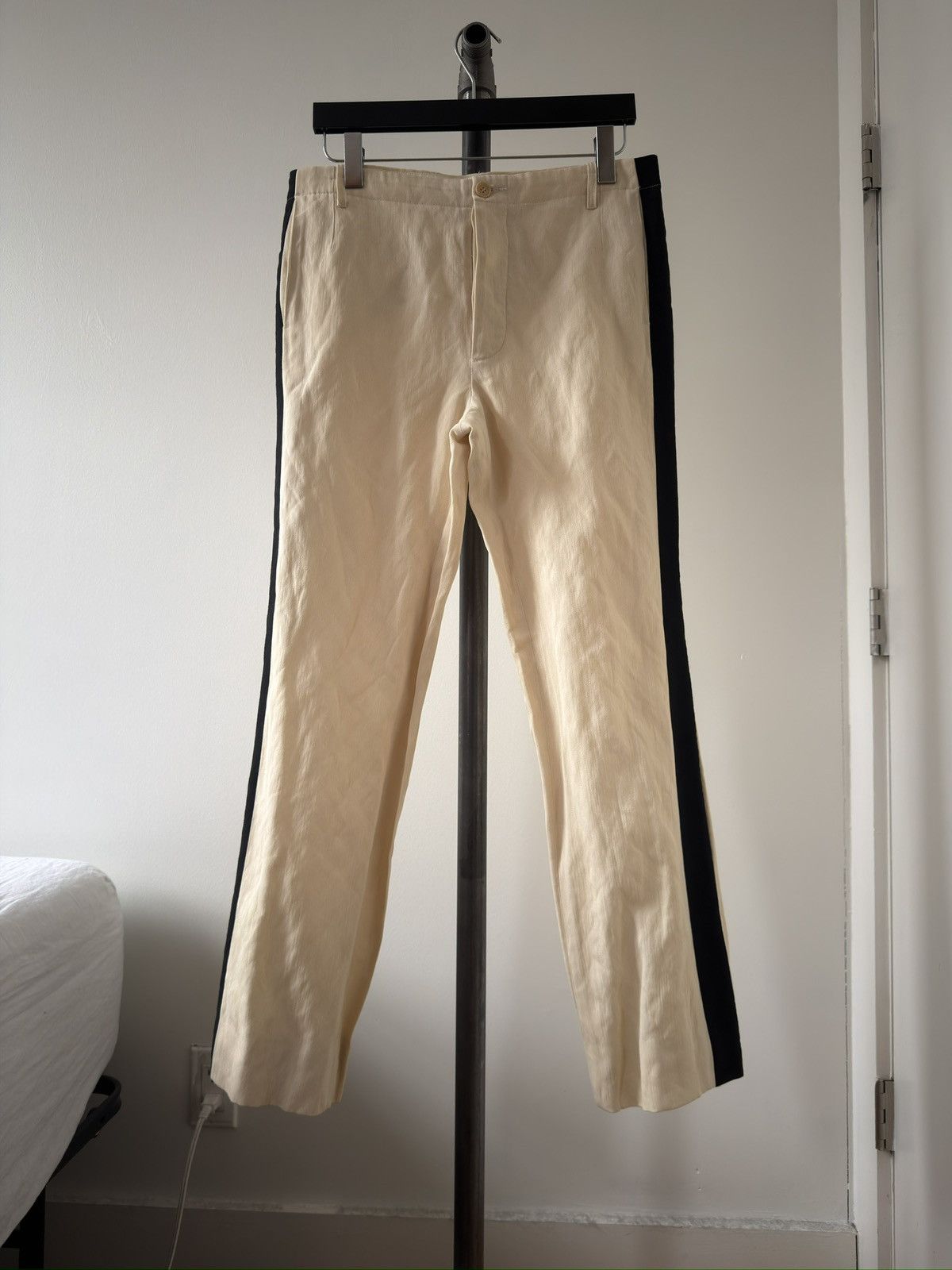 Ann Demeulemeester ‘00s Metal-Blend Tuxedo Trousers Size US 39 - 1 Thumbnail