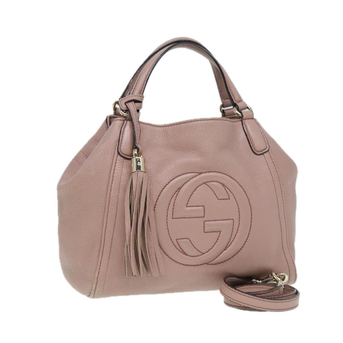 GUCCI Soho Hand Bag Leather Gold Pink