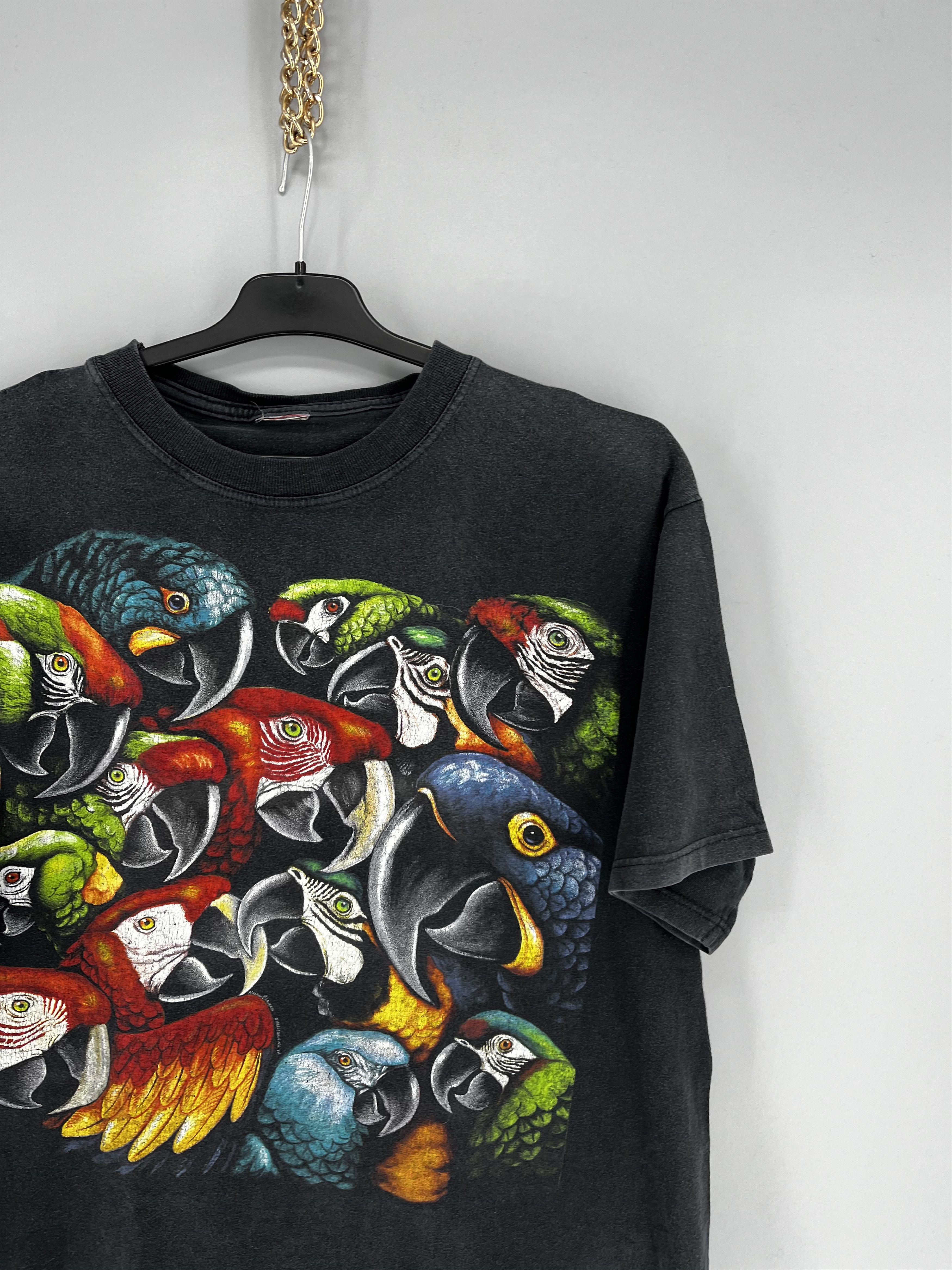 Vintage Harlequin Parrots Bird 1994 Black All-Over vintage Rare Size US M / EU 48-50 / 2 - 5 Thumbnail