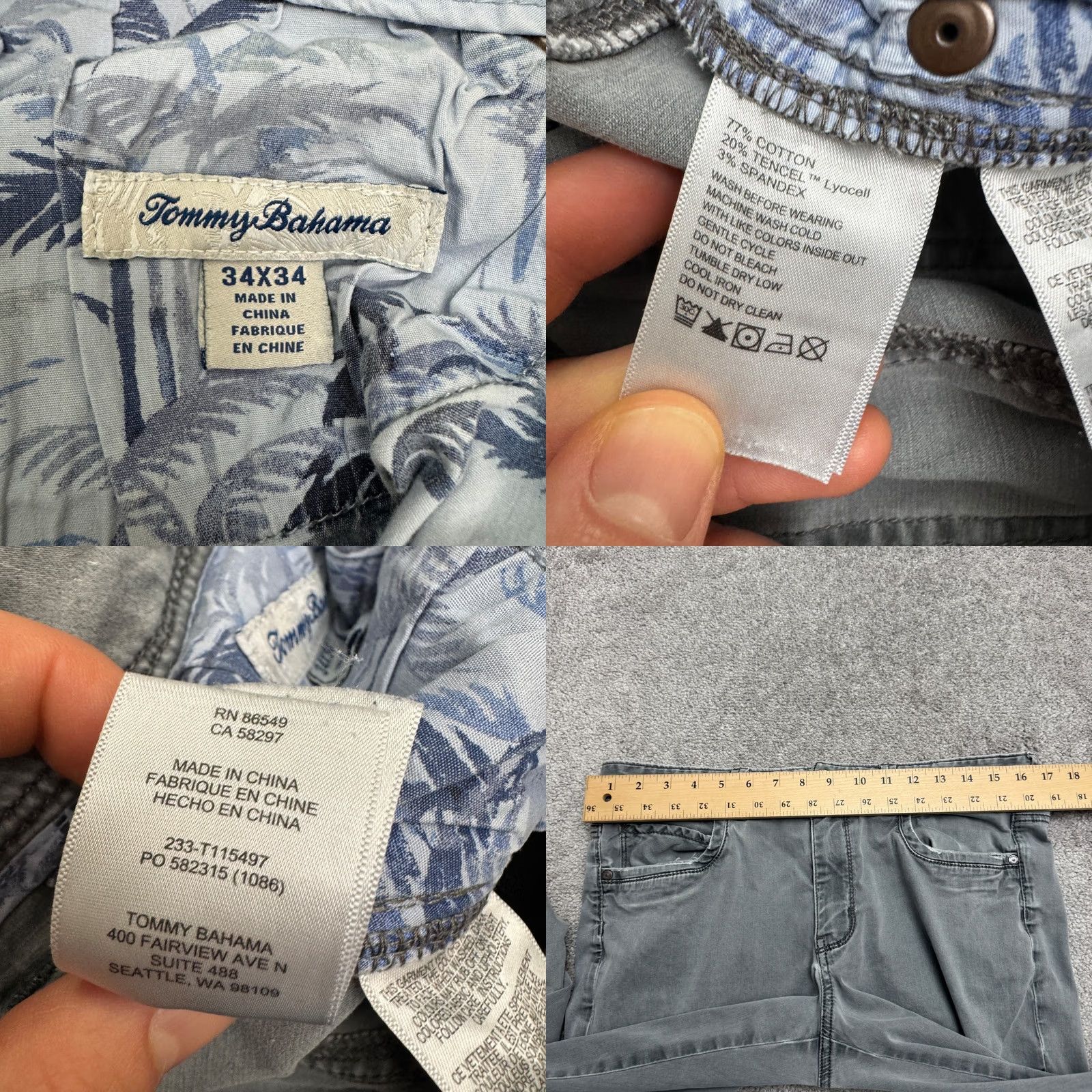 Tommy Bahama Tommy Bahama Pants Mens Straight Leg Gray 34x34 Cotton Stretch 5-Pocket Casual Size US 34 / EU 50 - 9 Thumbnail