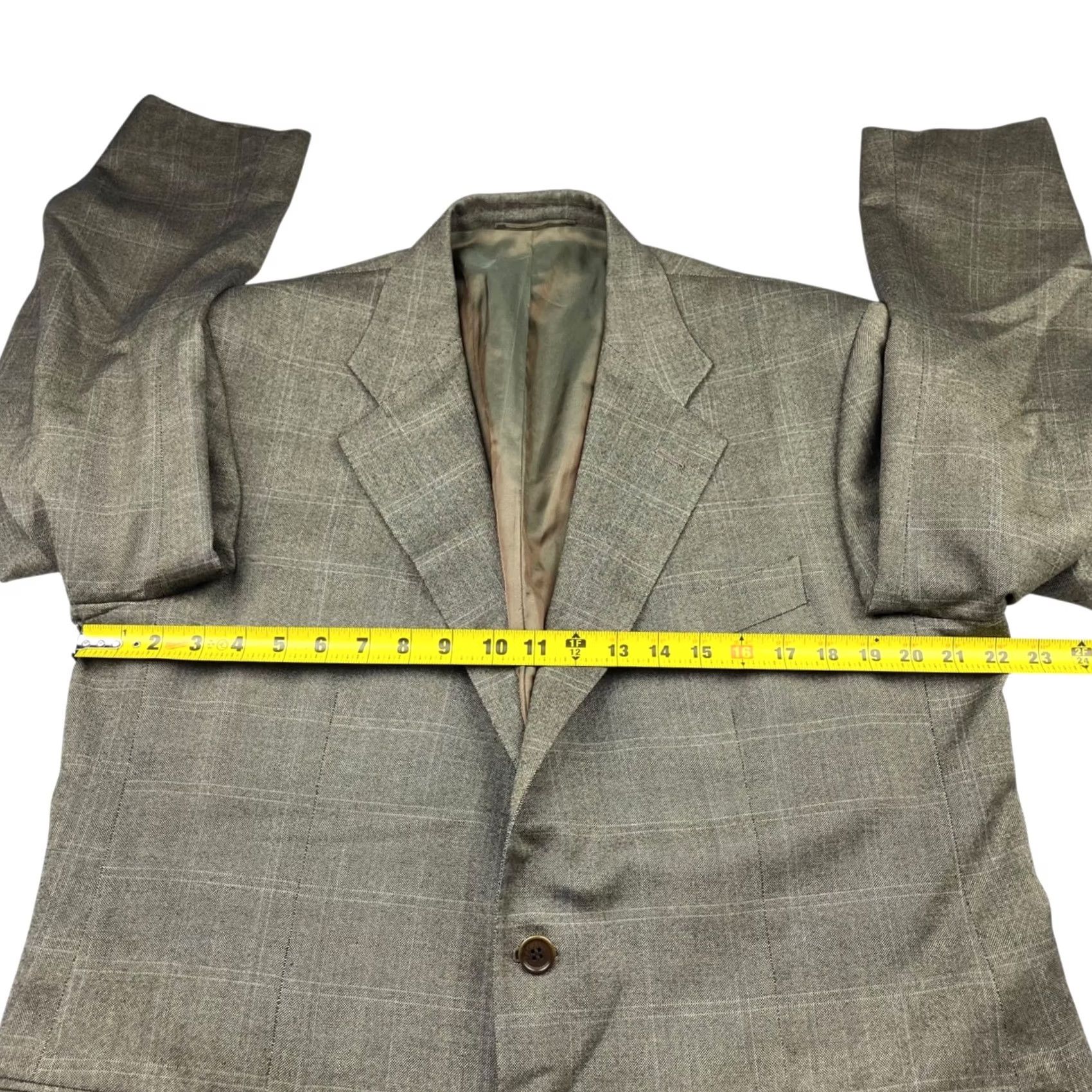Vintage Luciano Barbera Men's Blazer Brown Plaid 100% Wool 46R US 56 EU Italy Size 46R - 7 Thumbnail