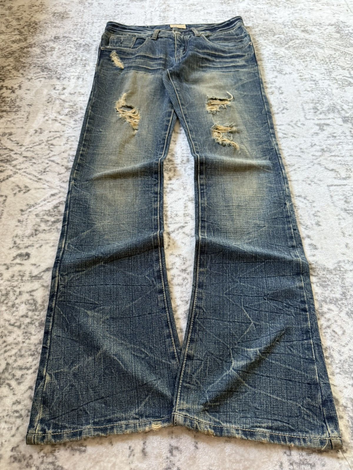 Japanese Brand R 45rpm Mud Wash Honeycomb Distressed Flared Jeans Size US 28 / EU 44 - 1 Thumbnail