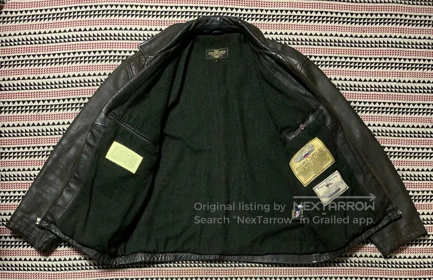Cockpit USA black leather jacket with quilted lining. Size US L / EU 52-54 / 3 - 3 Thumbnail